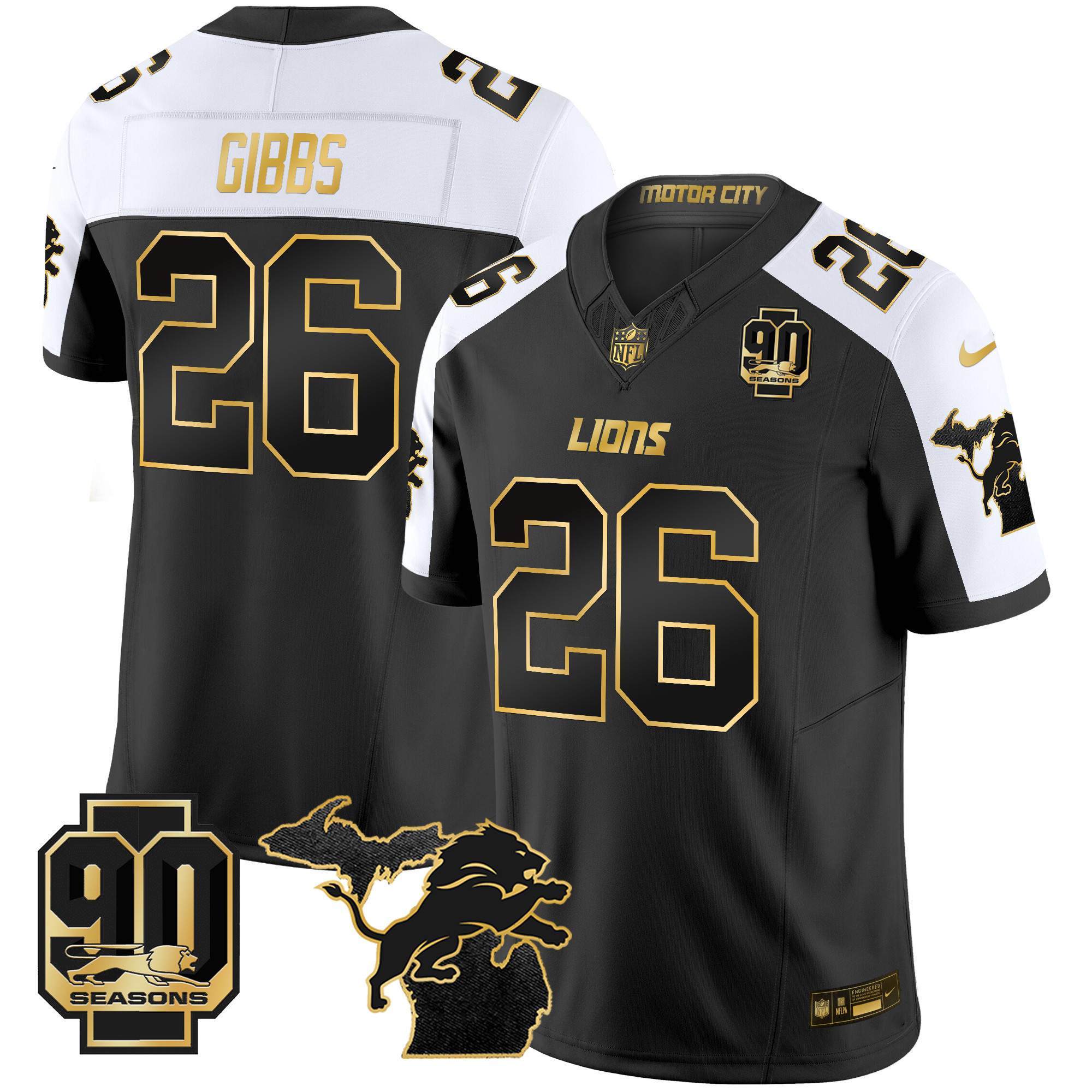 Men's Detroit Lions 2024 Michigan & 90th Season Patch Gold Vapor Limited Jersey - All Stitched - Image 7