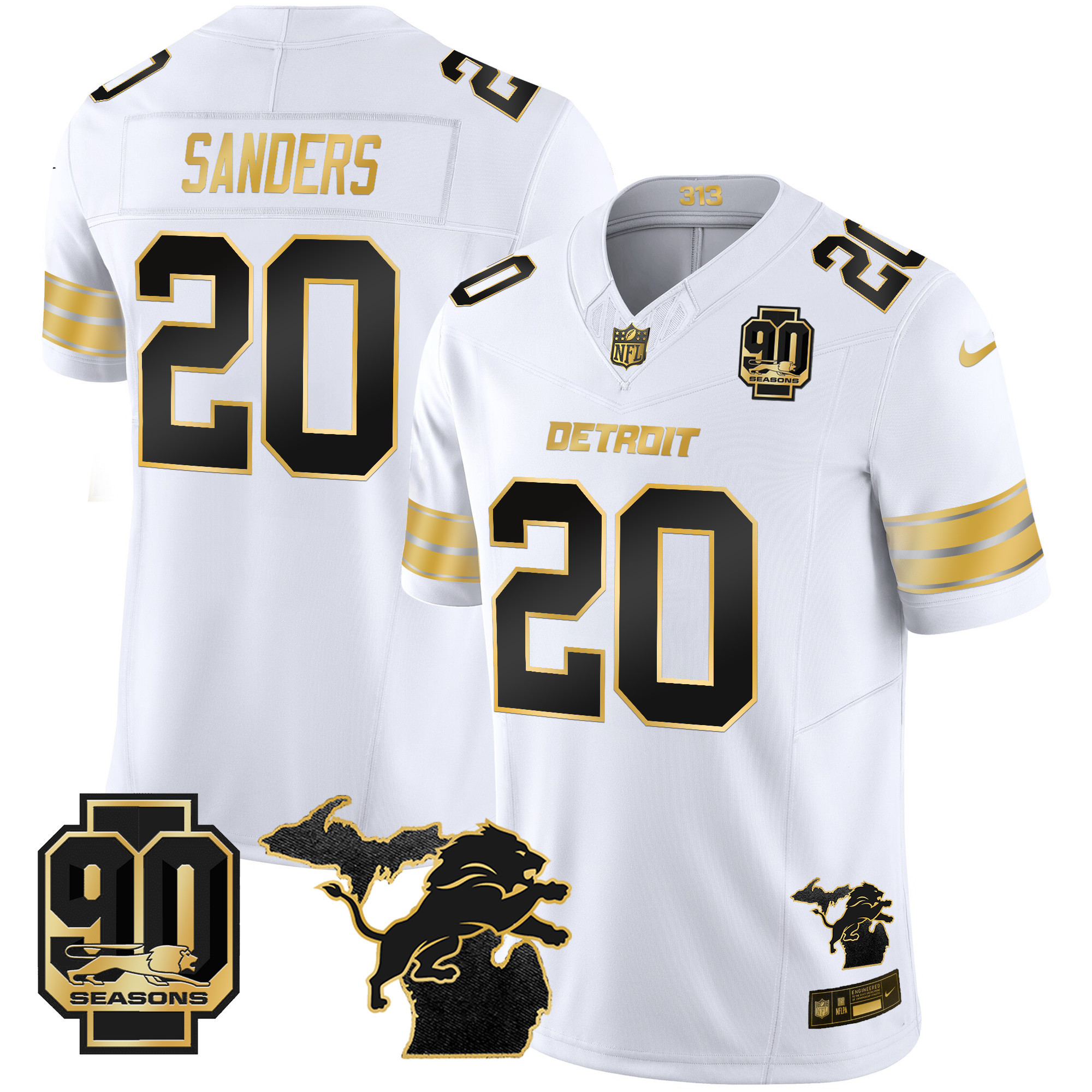Men's Detroit Lions 2024 Michigan & 90th Season Patch Gold Vapor Limited Jersey - All Stitched - Image 12