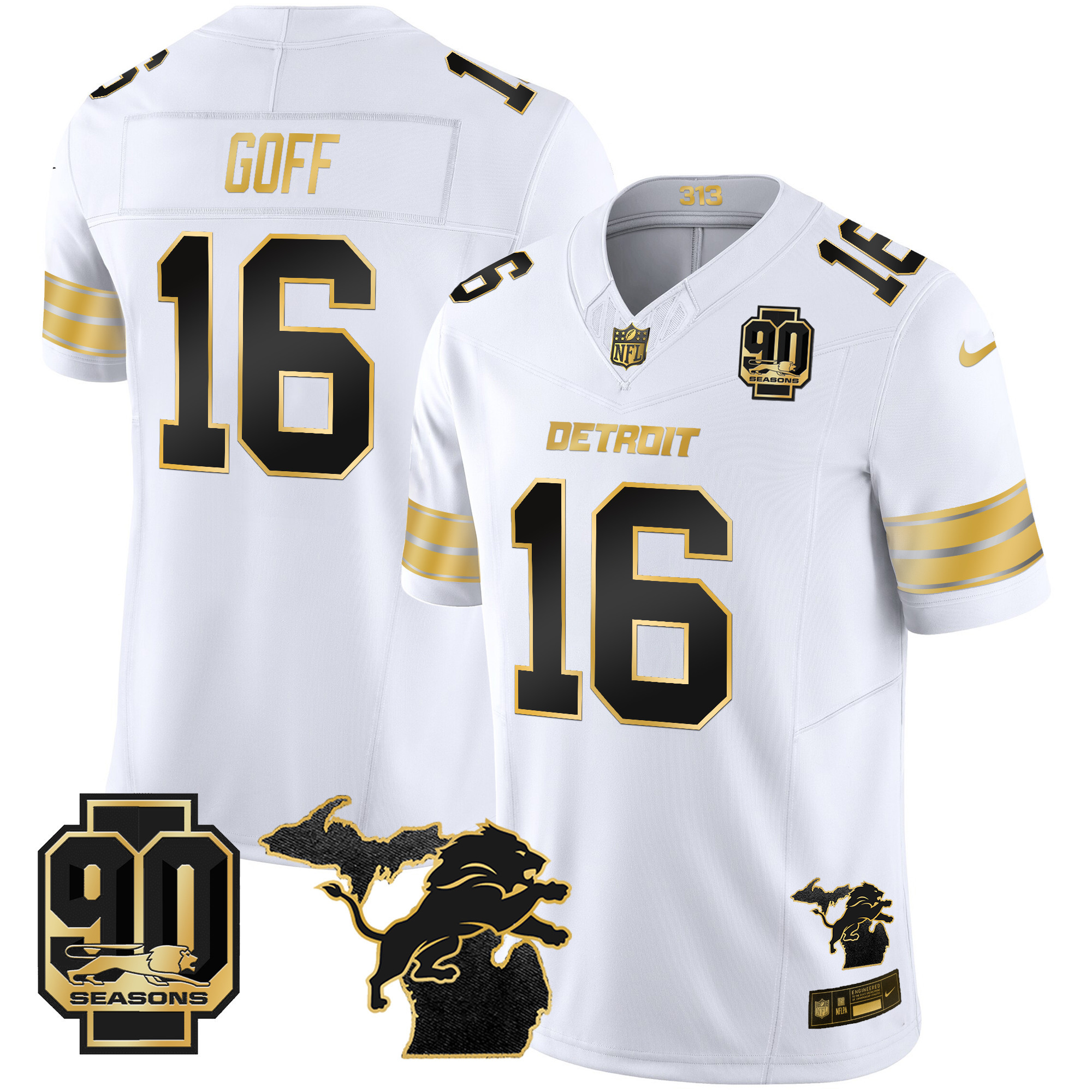 Men's Detroit Lions 2024 Michigan & 90th Season Patch Gold Vapor Limited Jersey - All Stitched - Image 8