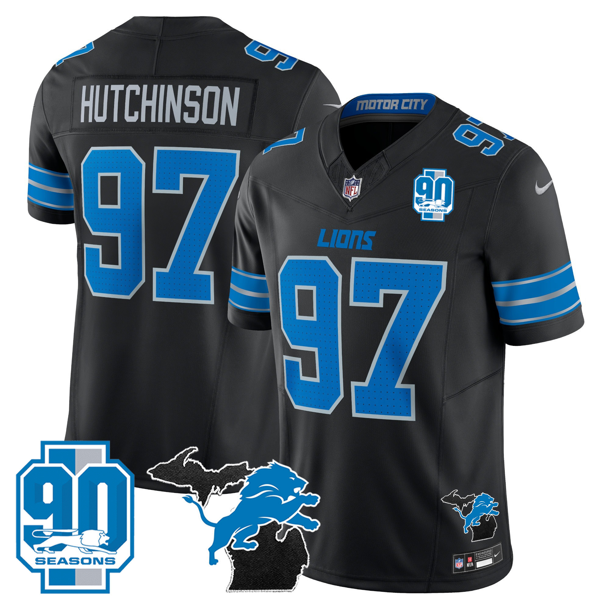 Men's Detroit Lions 2024 Michigan & 90th Year Patch Vapor Jersey - All Stitched - Image 8
