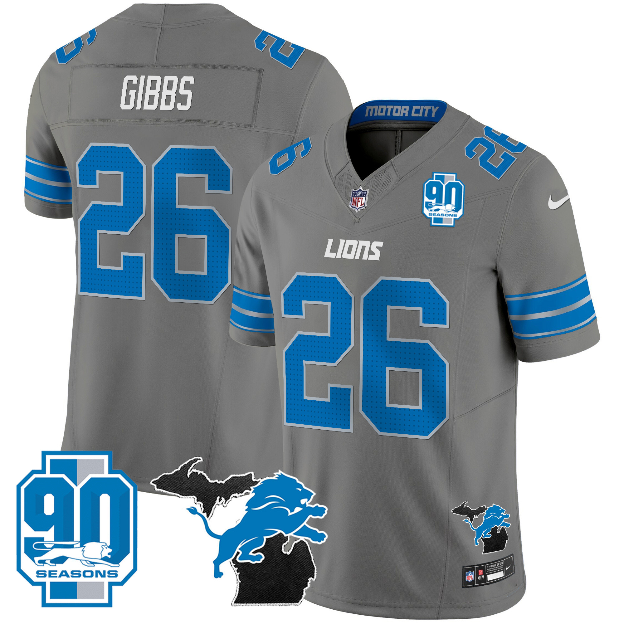 Men's Detroit Lions 2024 Michigan & 90th Year Patch Vapor Jersey - All Stitched - Image 35