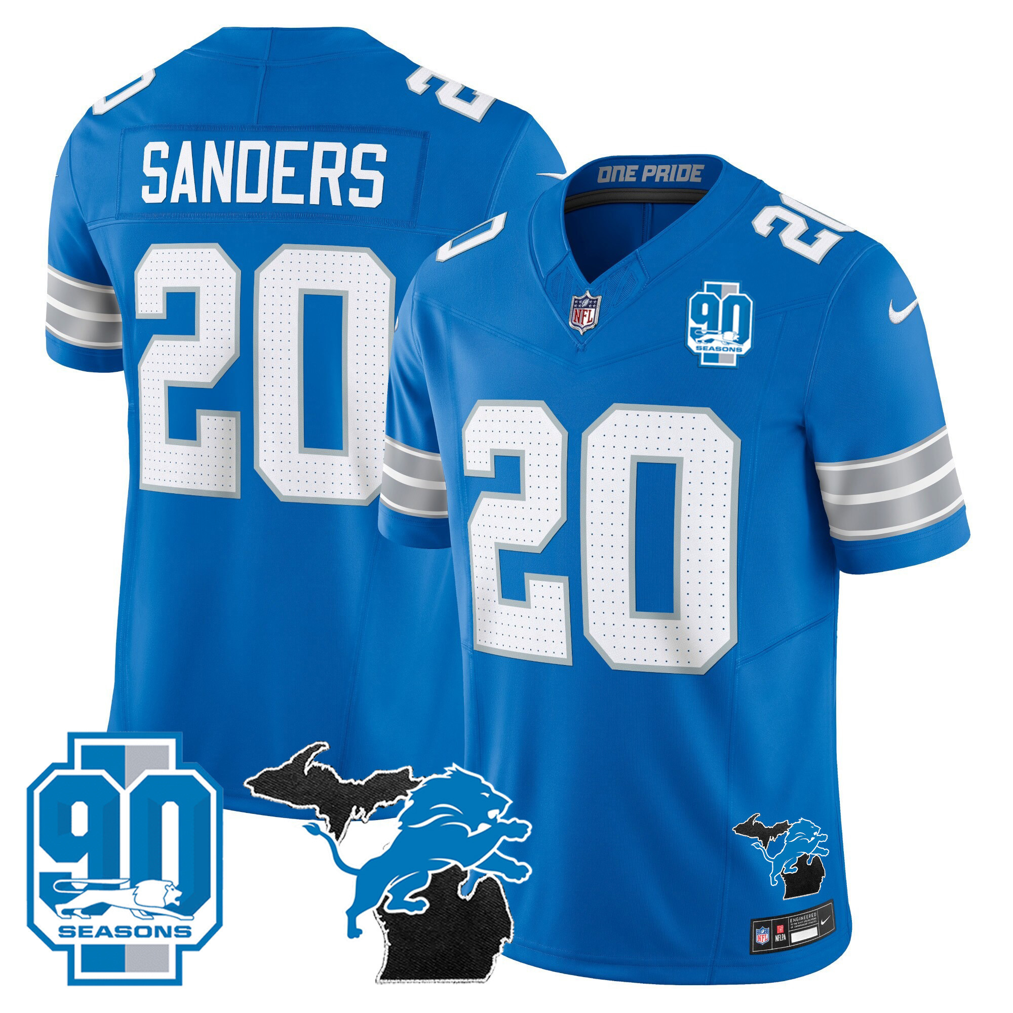 Men's Detroit Lions 2024 Michigan & 90th Year Patch Vapor Jersey - All Stitched - Image 26