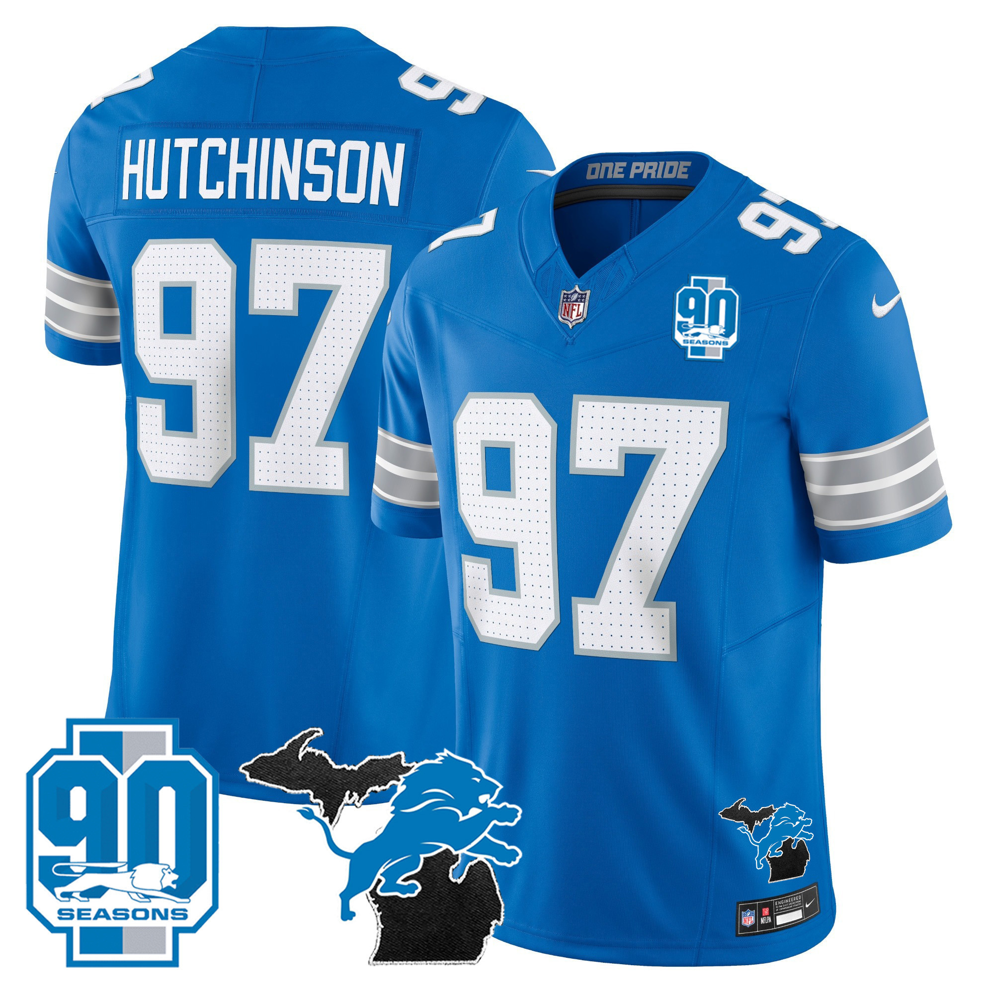 Men's Detroit Lions 2024 Michigan & 90th Year Patch Vapor Jersey - All Stitched - Image 22