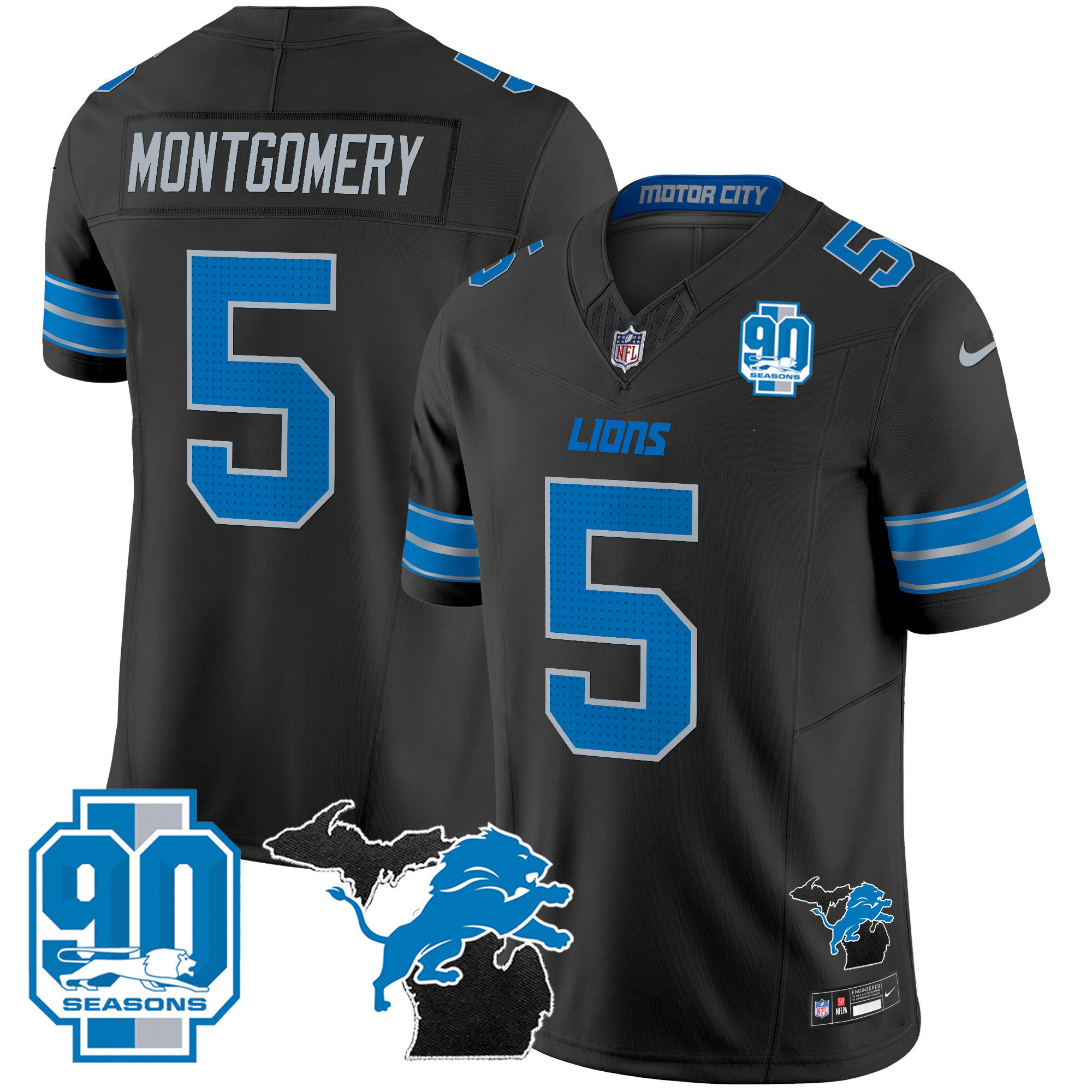 Men's Detroit Lions 2024 Michigan & 90th Year Patch Vapor Jersey - All Stitched - Image 11