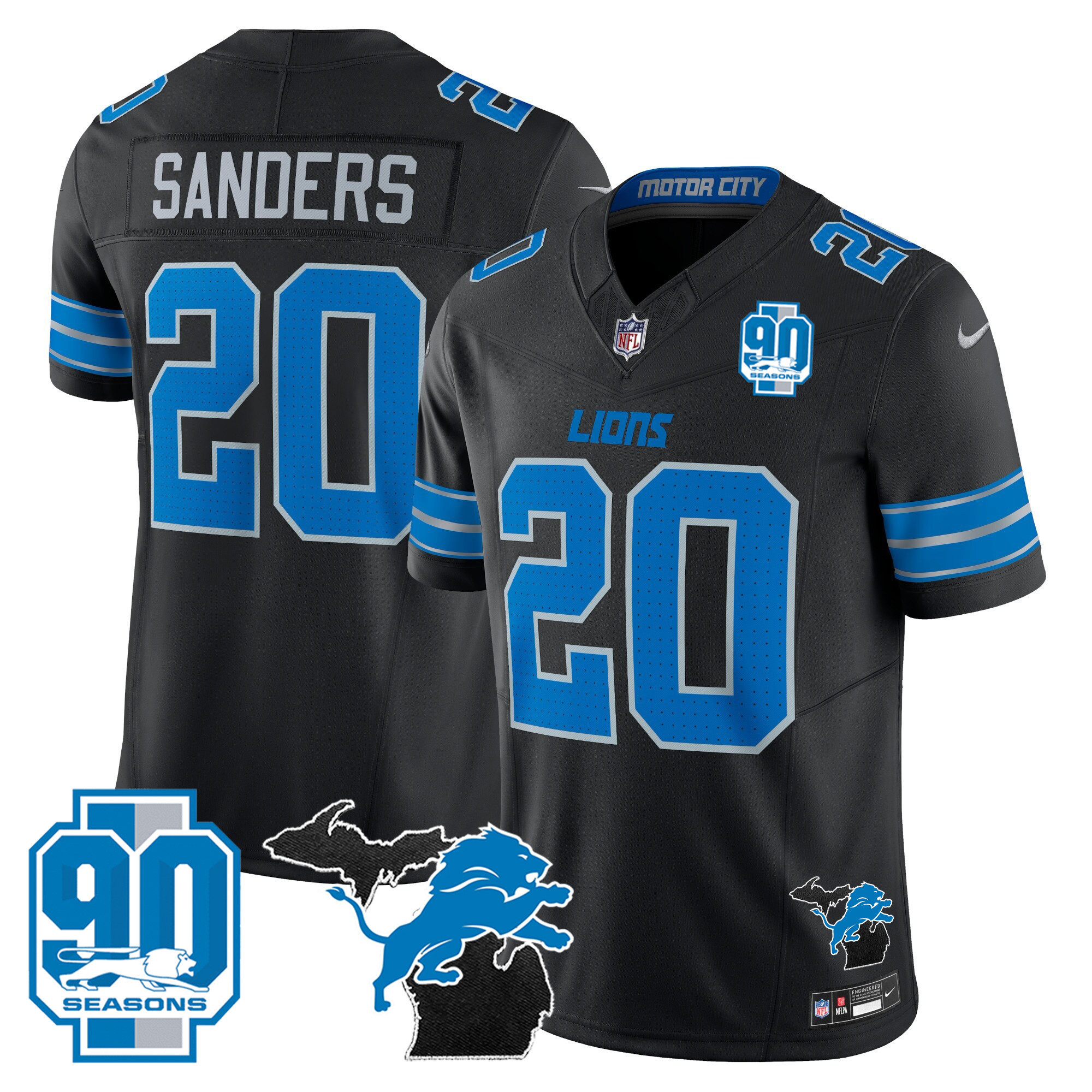 Men's Detroit Lions 2024 Michigan & 90th Year Patch Vapor Jersey - All Stitched - Image 12