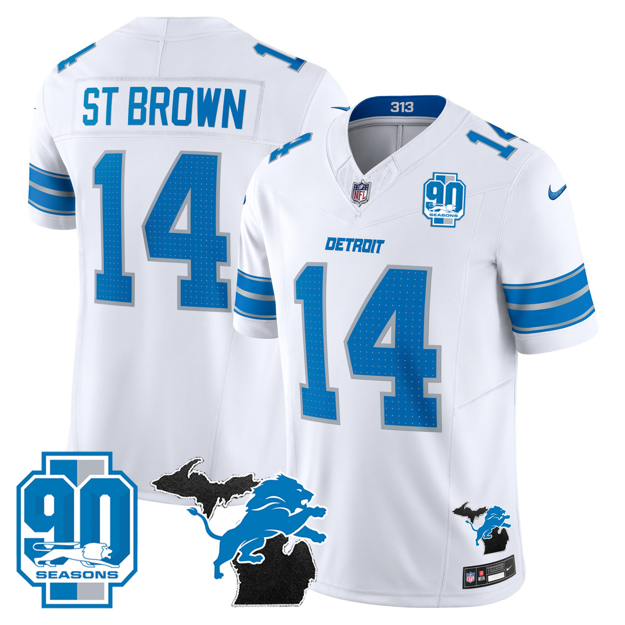Men's Detroit Lions 2024 Michigan & 90th Year Patch Vapor Jersey - All Stitched - Image 17