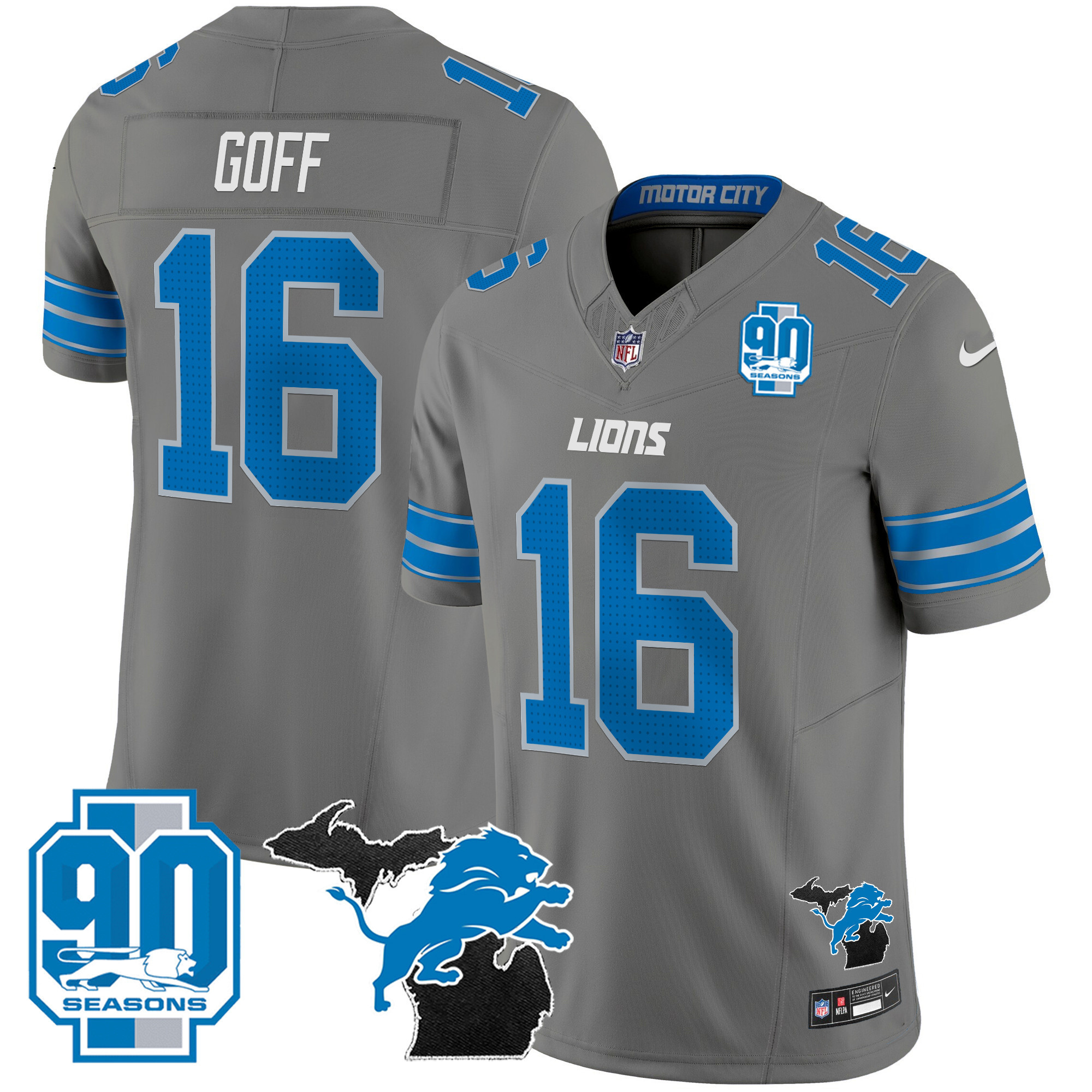 Men's Detroit Lions 2024 Michigan & 90th Year Patch Vapor Jersey - All Stitched - Image 30