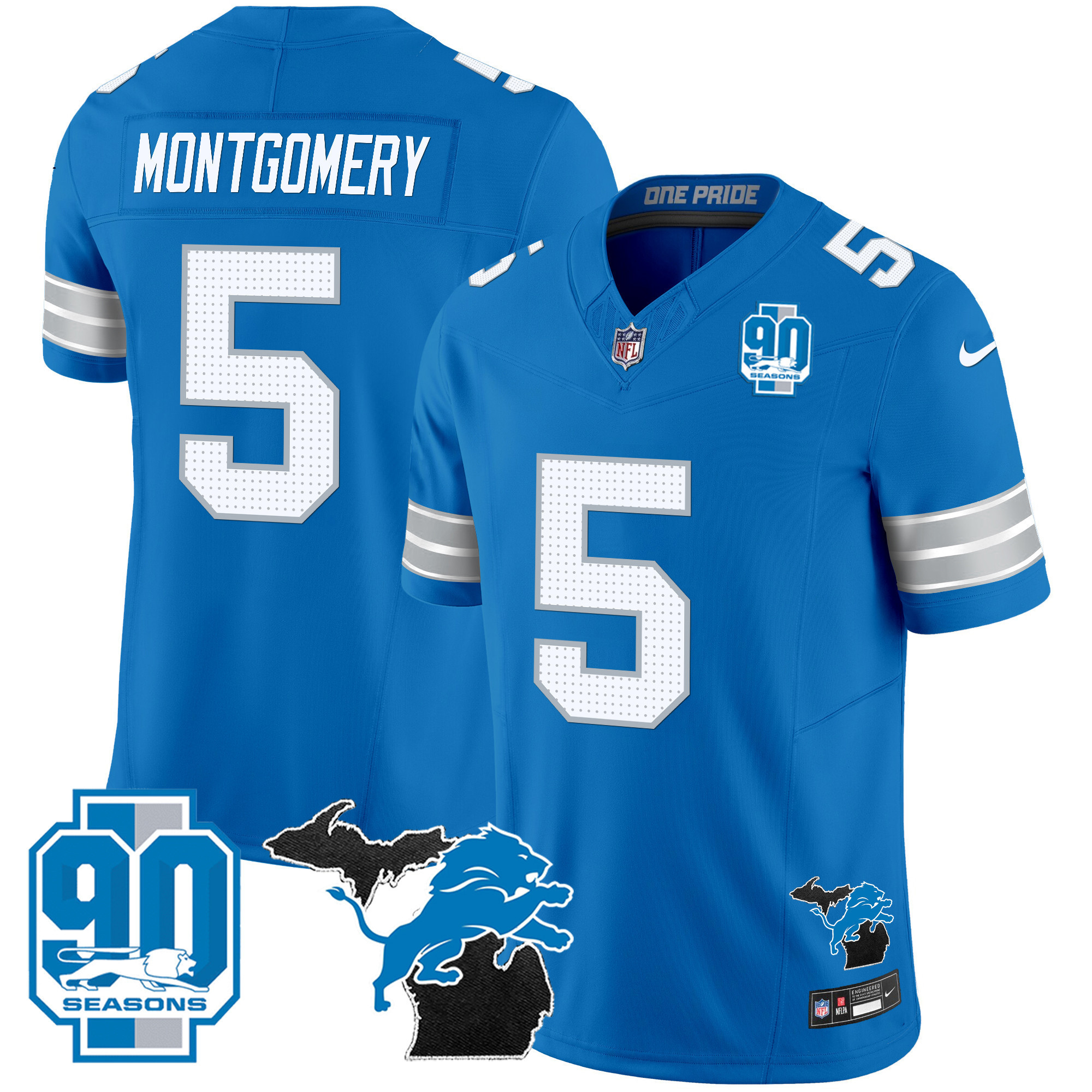 Men's Detroit Lions 2024 Michigan & 90th Year Patch Vapor Jersey - All Stitched - Image 25