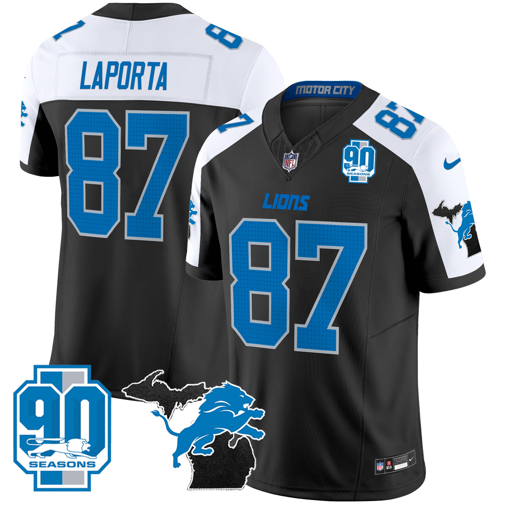 Men's Detroit Lions 2024 Michigan & 90th Year Patch Vapor Jersey - All Stitched - Image 6