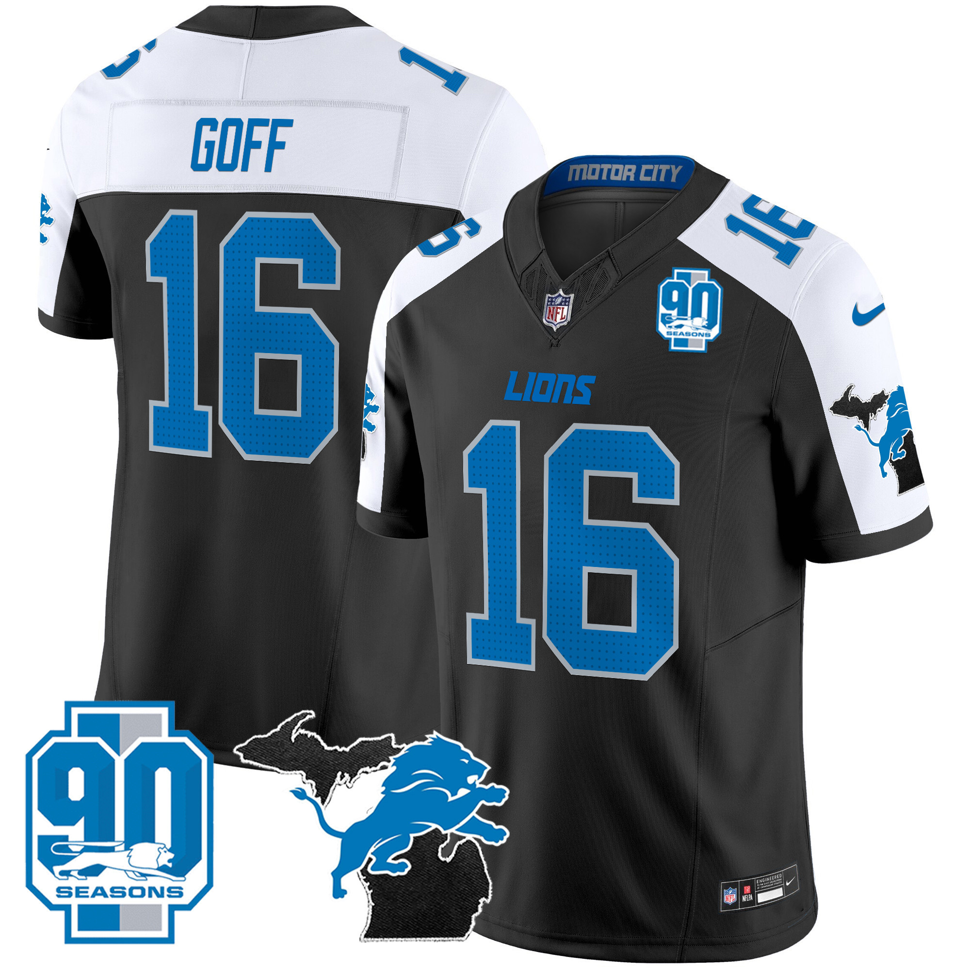 Men's Detroit Lions 2024 Michigan & 90th Year Patch Vapor Jersey - All Stitched - Image 2