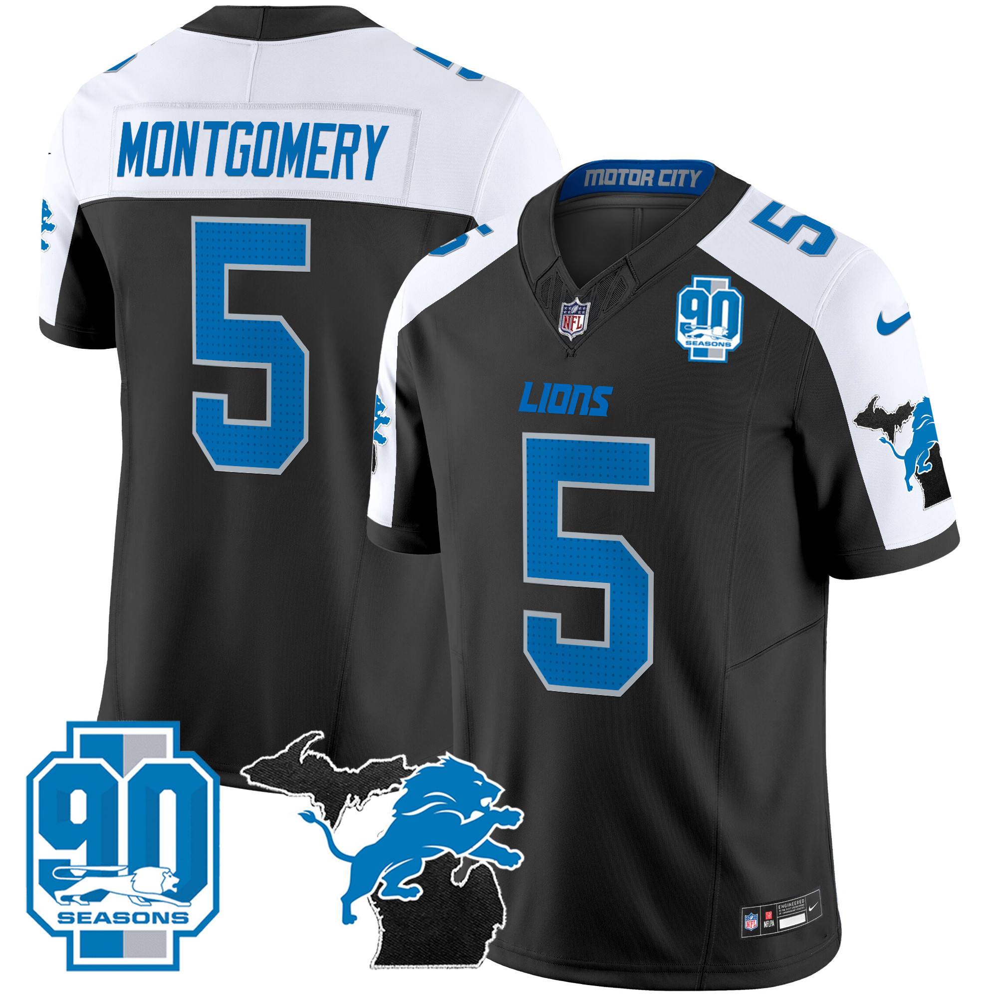 Men's Detroit Lions 2024 Michigan & 90th Year Patch Vapor Jersey - All Stitched - Image 4