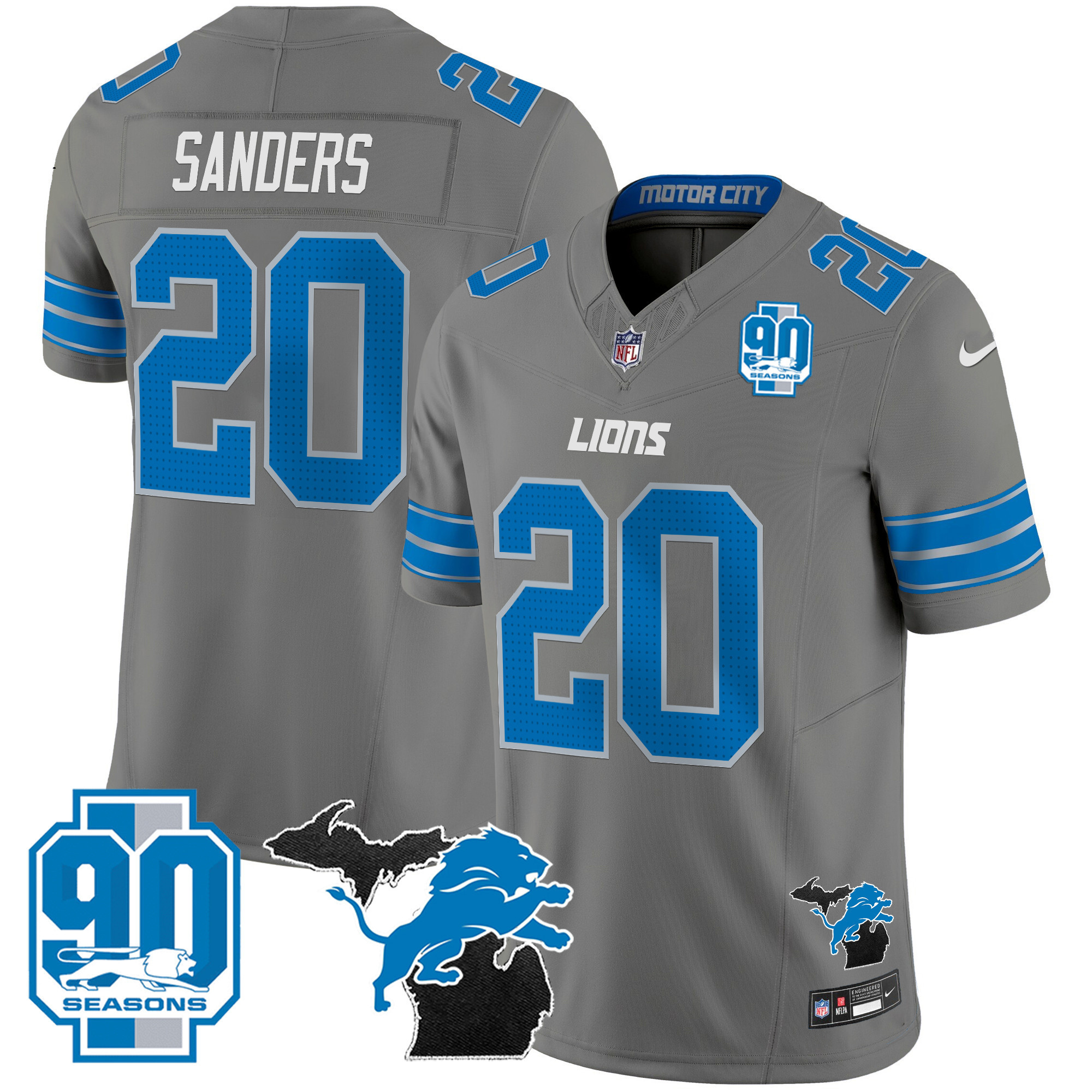 Men's Detroit Lions 2024 Michigan & 90th Year Patch Vapor Jersey - All Stitched - Image 33