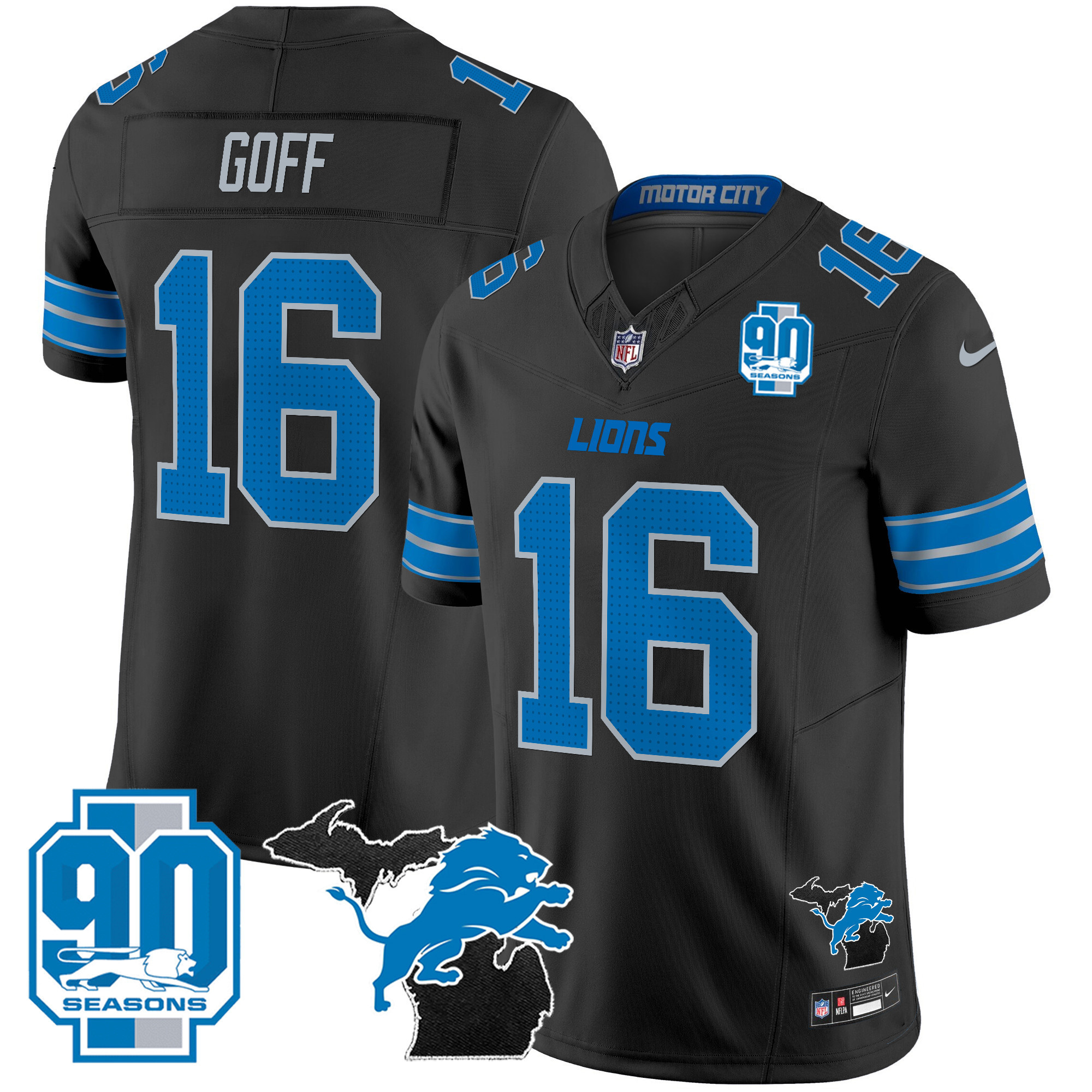Men's Detroit Lions 2024 Michigan & 90th Year Patch Vapor Jersey - All Stitched - Image 9