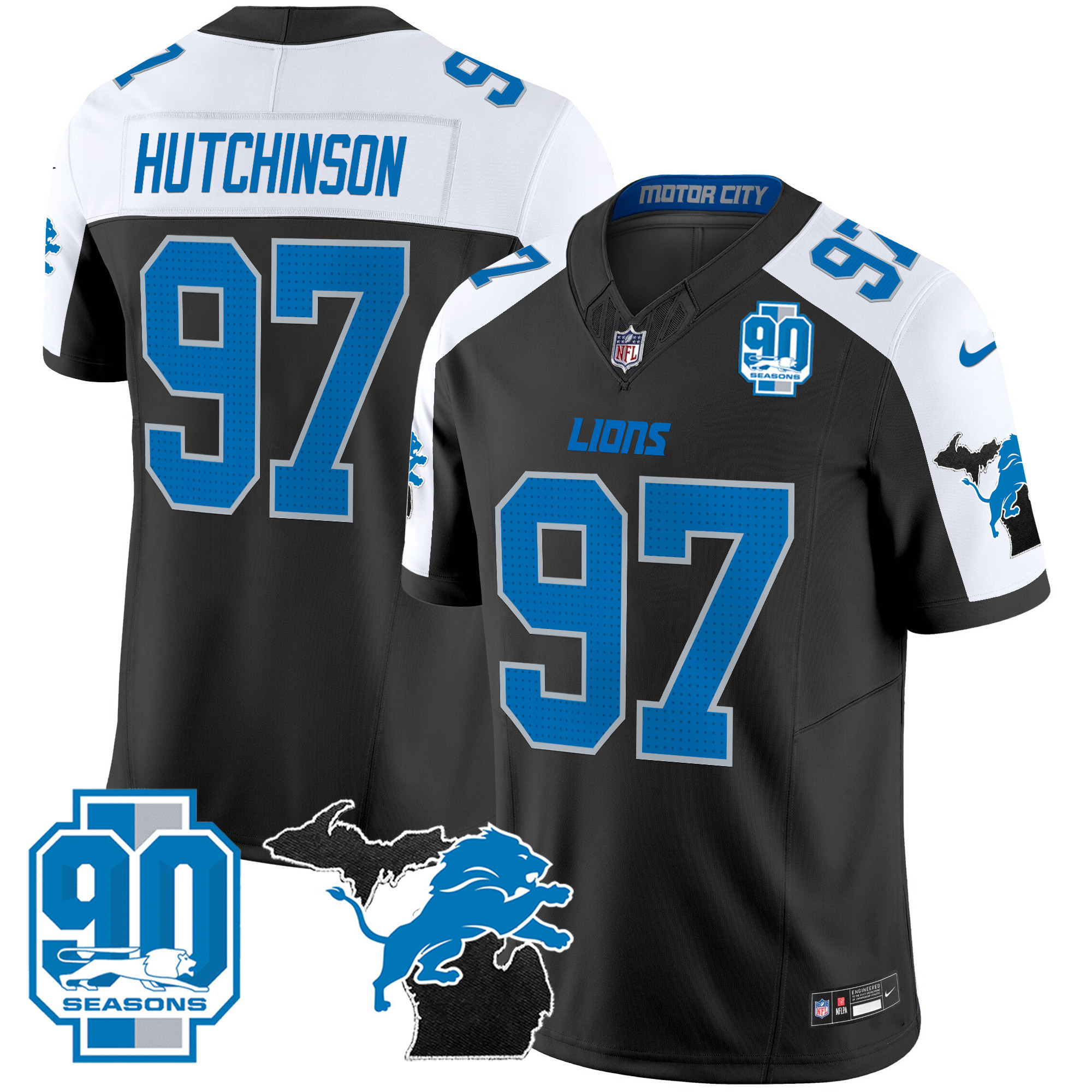 Men's Detroit Lions 2024 Michigan & 90th Year Patch Vapor Jersey - All Stitched
