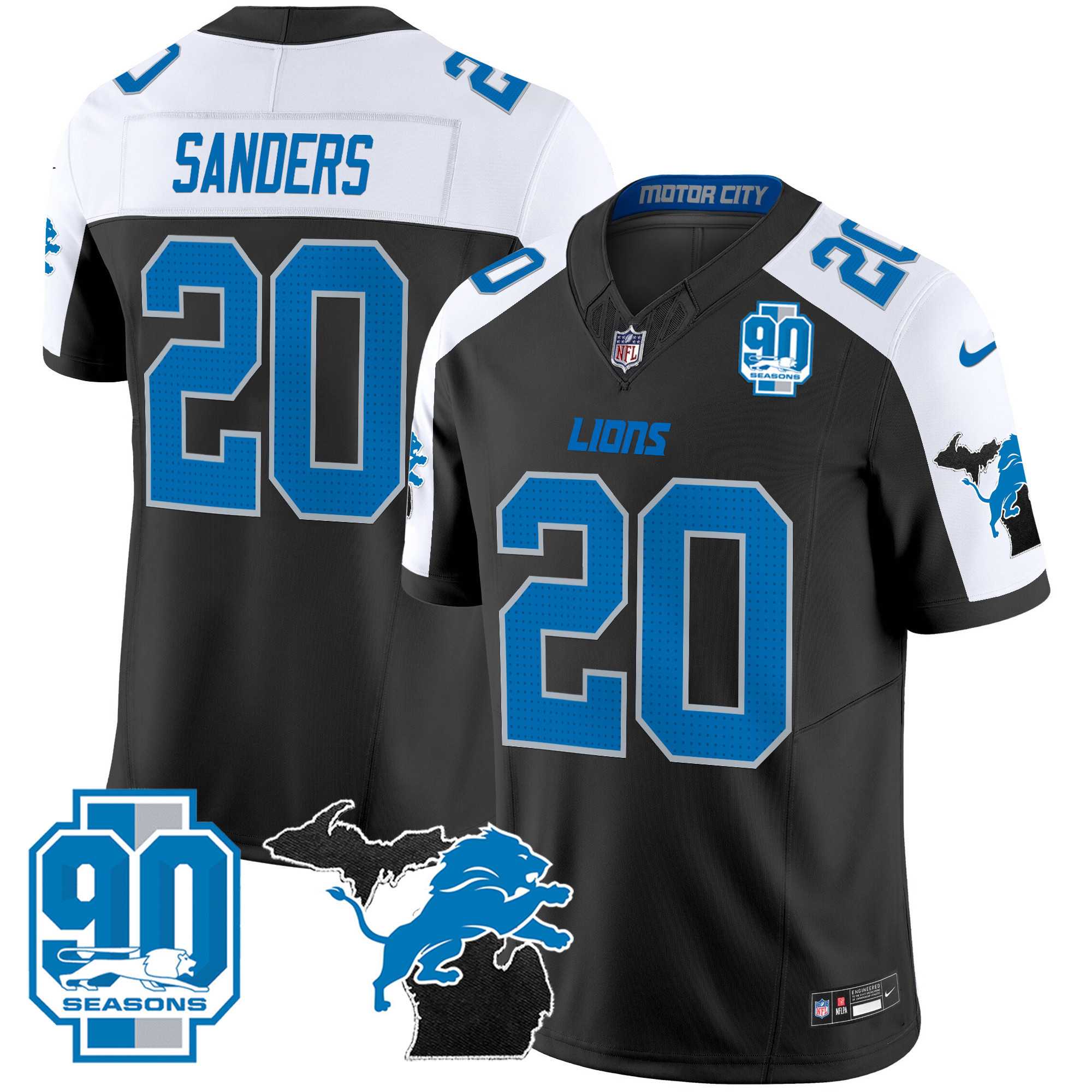 Men's Detroit Lions 2024 Michigan & 90th Year Patch Vapor Jersey - All Stitched - Image 5