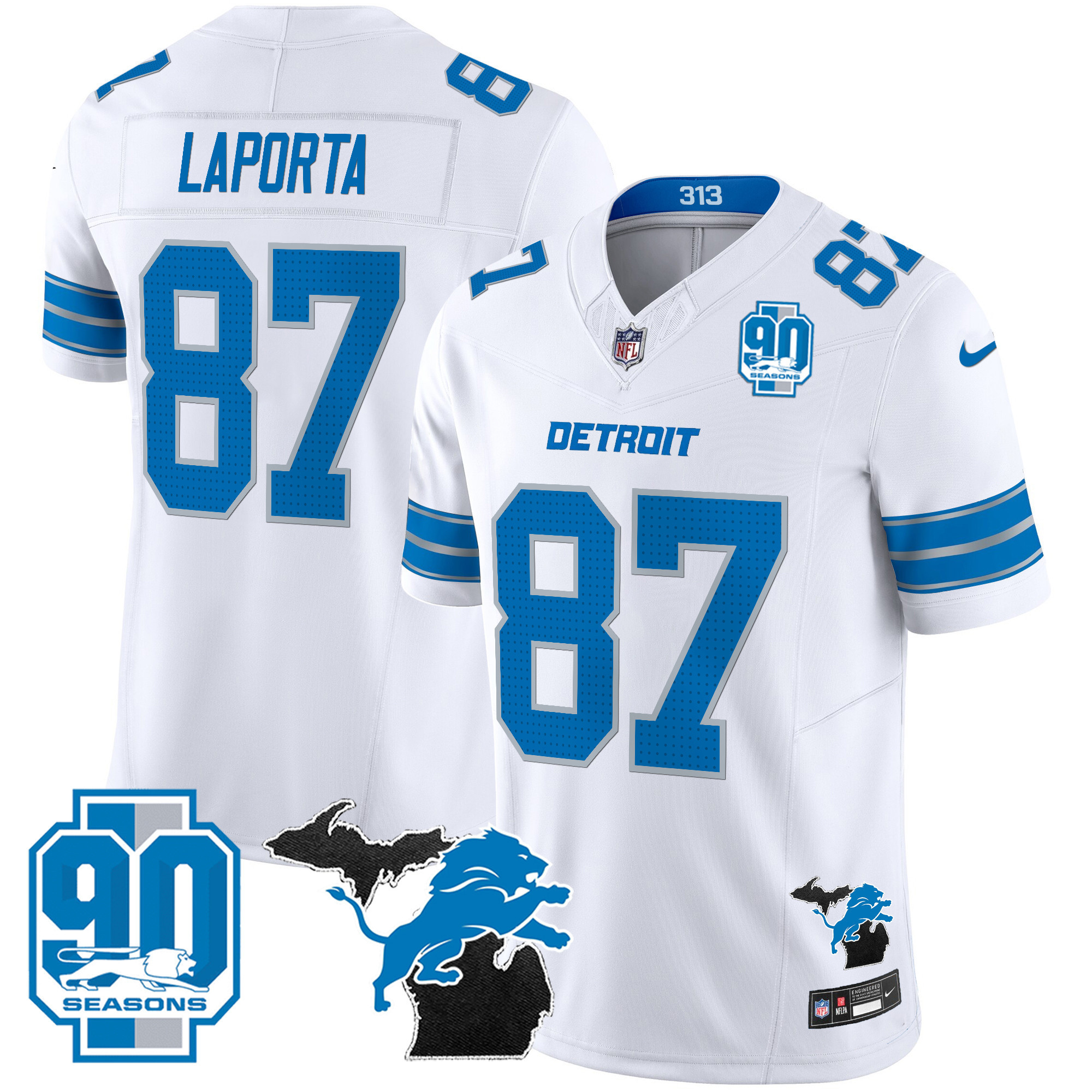 Men's Detroit Lions 2024 Michigan & 90th Year Patch Vapor Jersey - All Stitched - Image 20
