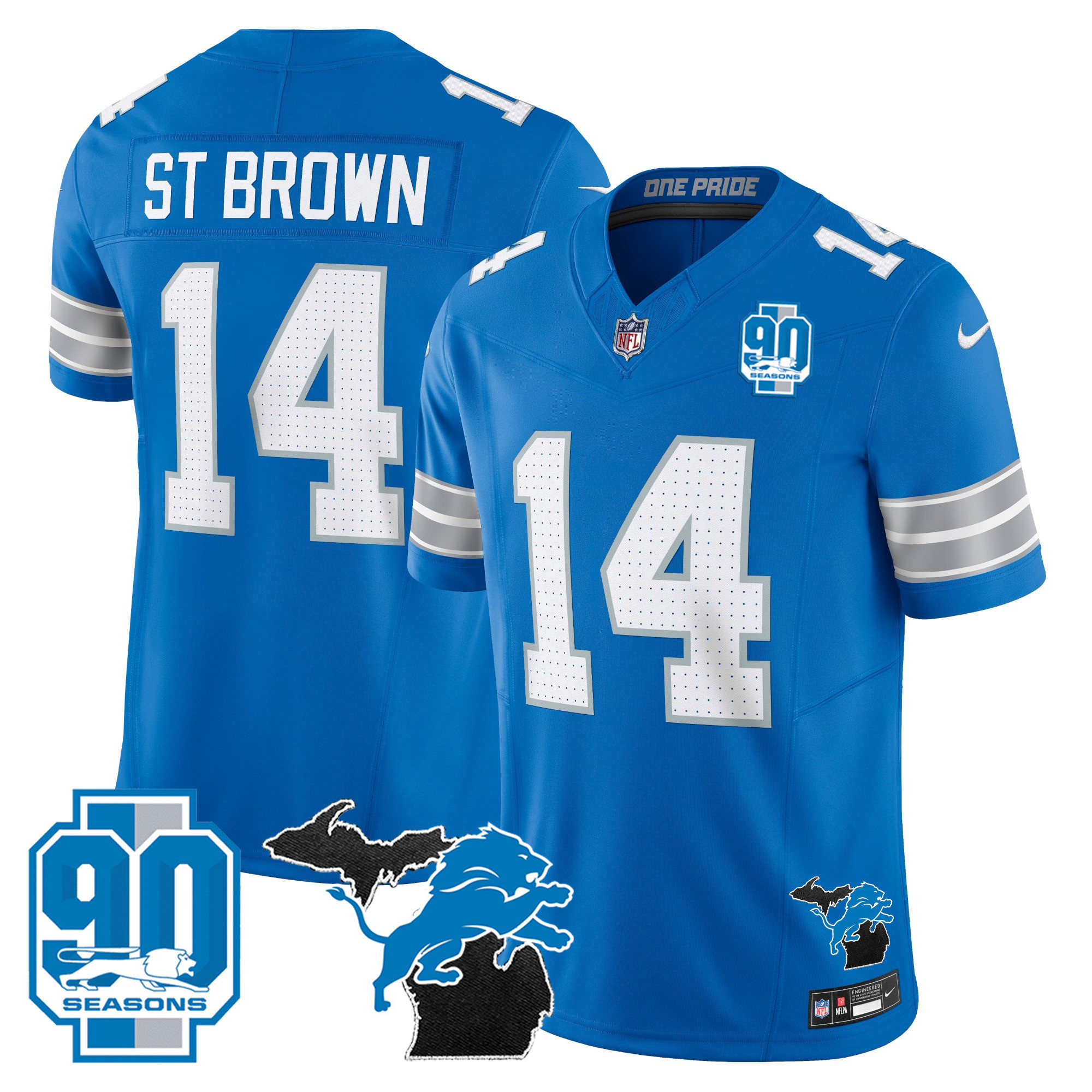 Men's Detroit Lions 2024 Michigan & 90th Year Patch Vapor Jersey - All Stitched - Image 24