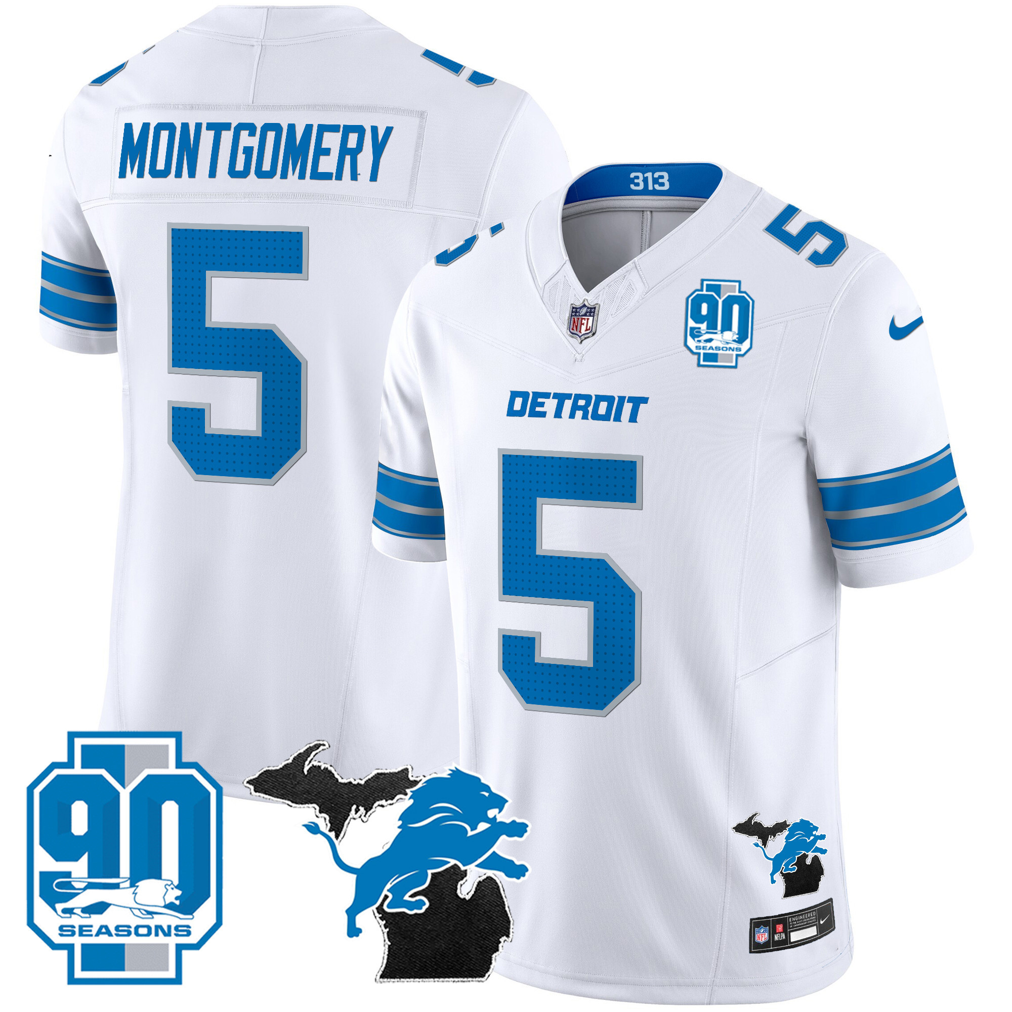 Men's Detroit Lions 2024 Michigan & 90th Year Patch Vapor Jersey - All Stitched - Image 18