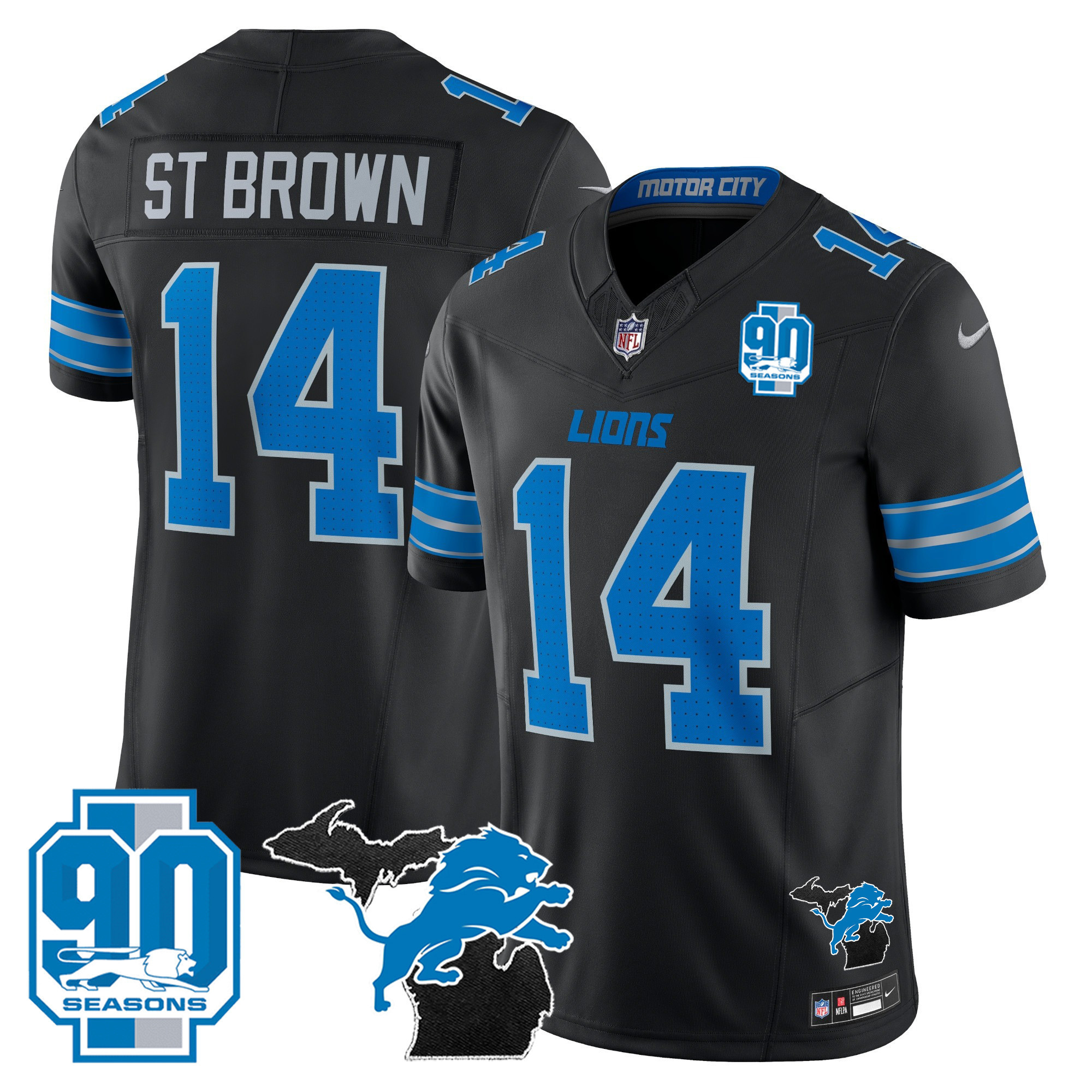 Men's Detroit Lions 2024 Michigan & 90th Year Patch Vapor Jersey - All Stitched - Image 10