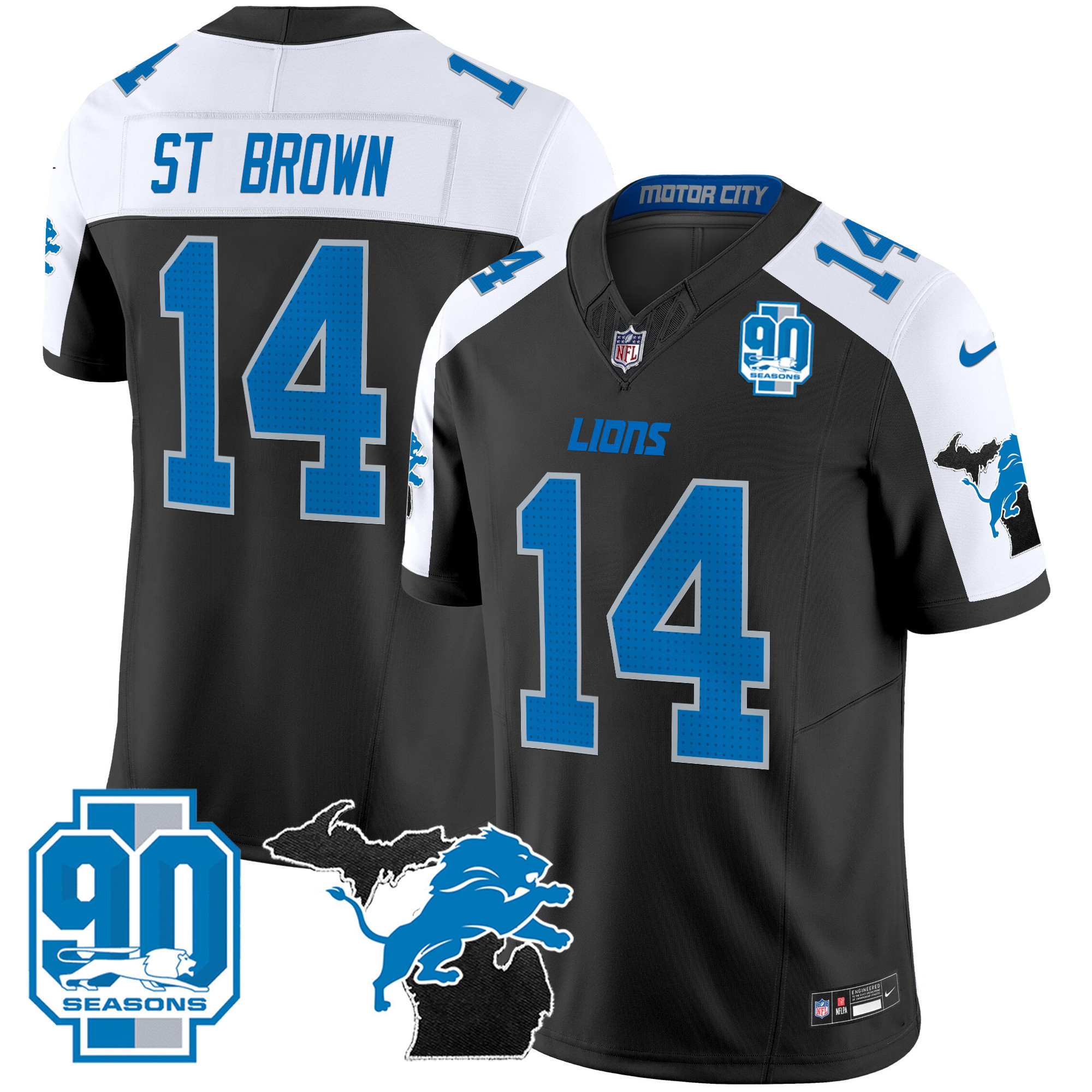 Men's Detroit Lions 2024 Michigan & 90th Year Patch Vapor Jersey - All Stitched - Image 3