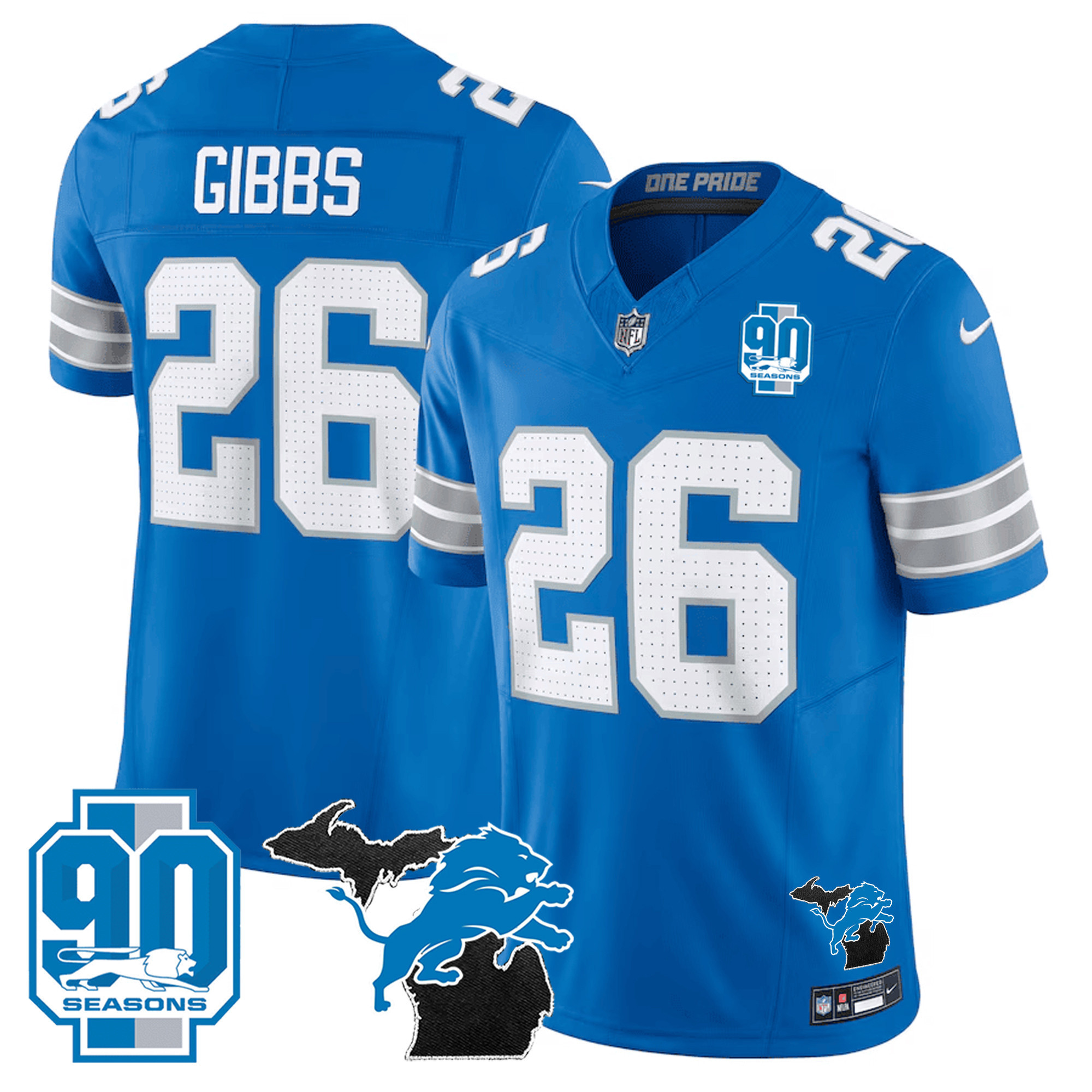 Men's Detroit Lions 2024 Michigan & 90th Year Patch Vapor Jersey - All Stitched - Image 28