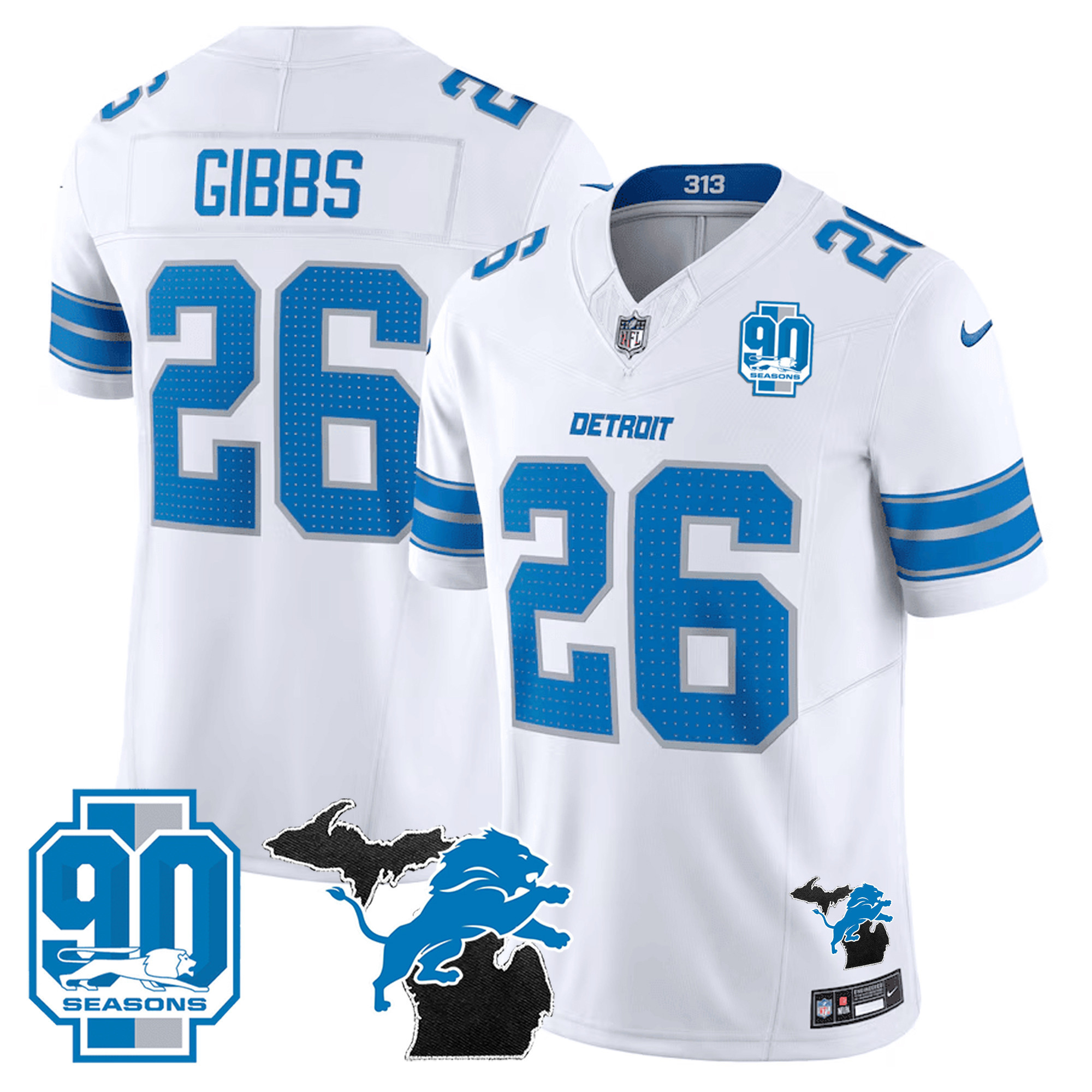 Men's Detroit Lions 2024 Michigan & 90th Year Patch Vapor Jersey - All Stitched - Image 21