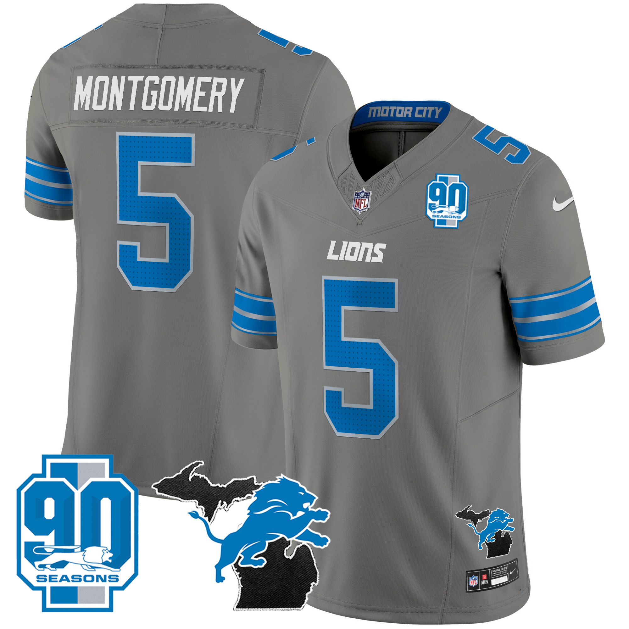 Men's Detroit Lions 2024 Michigan & 90th Year Patch Vapor Jersey - All Stitched - Image 32