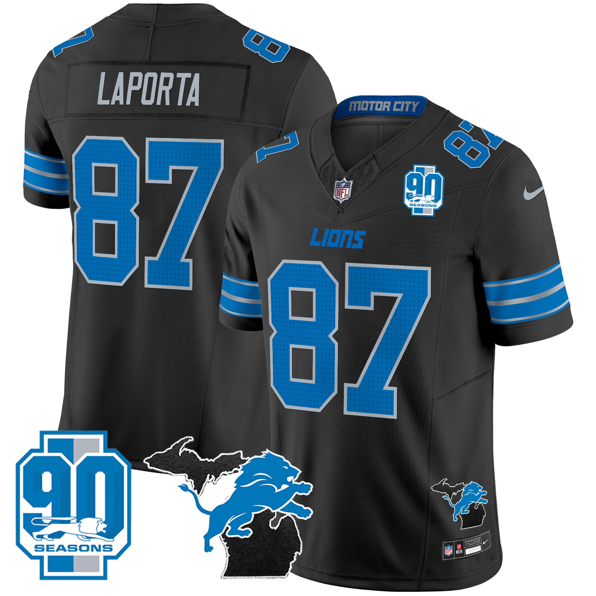 Men's Detroit Lions 2024 Michigan & 90th Year Patch Vapor Jersey - All Stitched - Image 13
