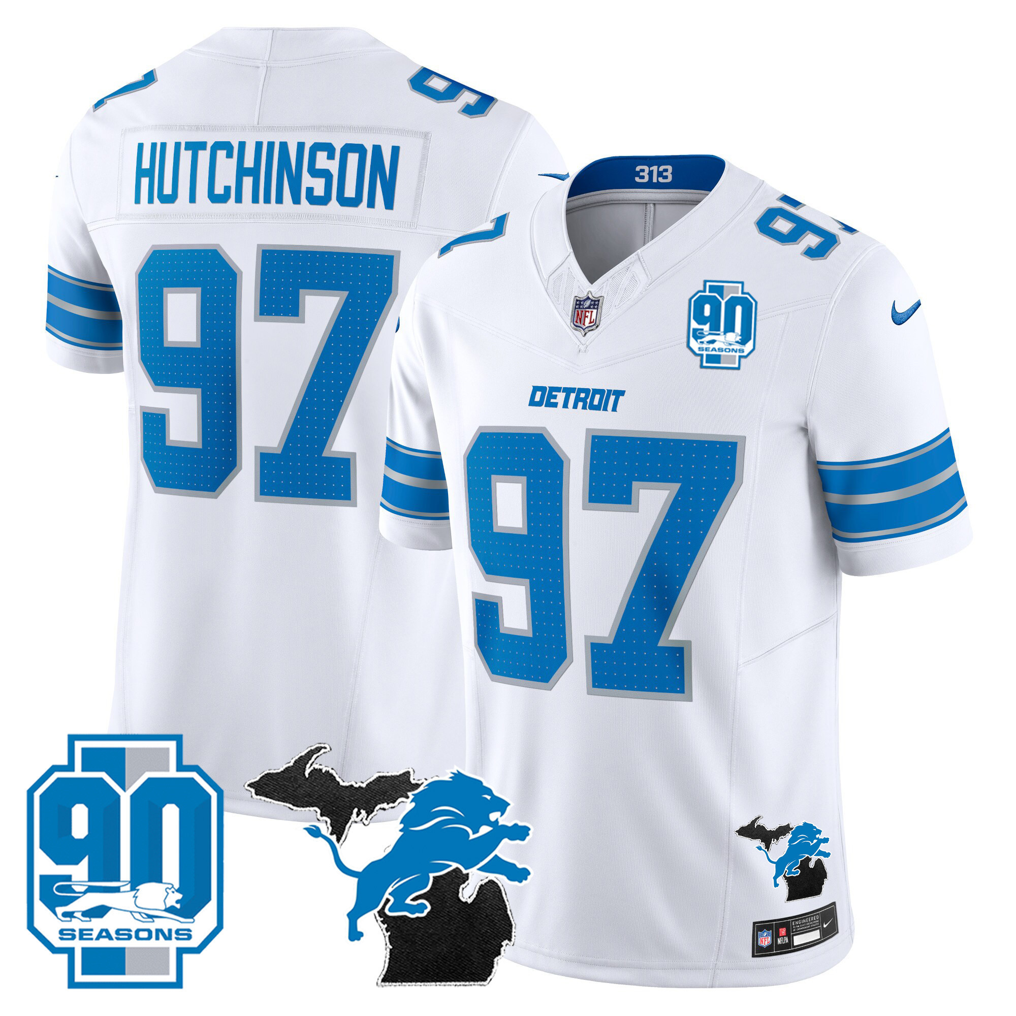 Men's Detroit Lions 2024 Michigan & 90th Year Patch Vapor Jersey - All Stitched - Image 15