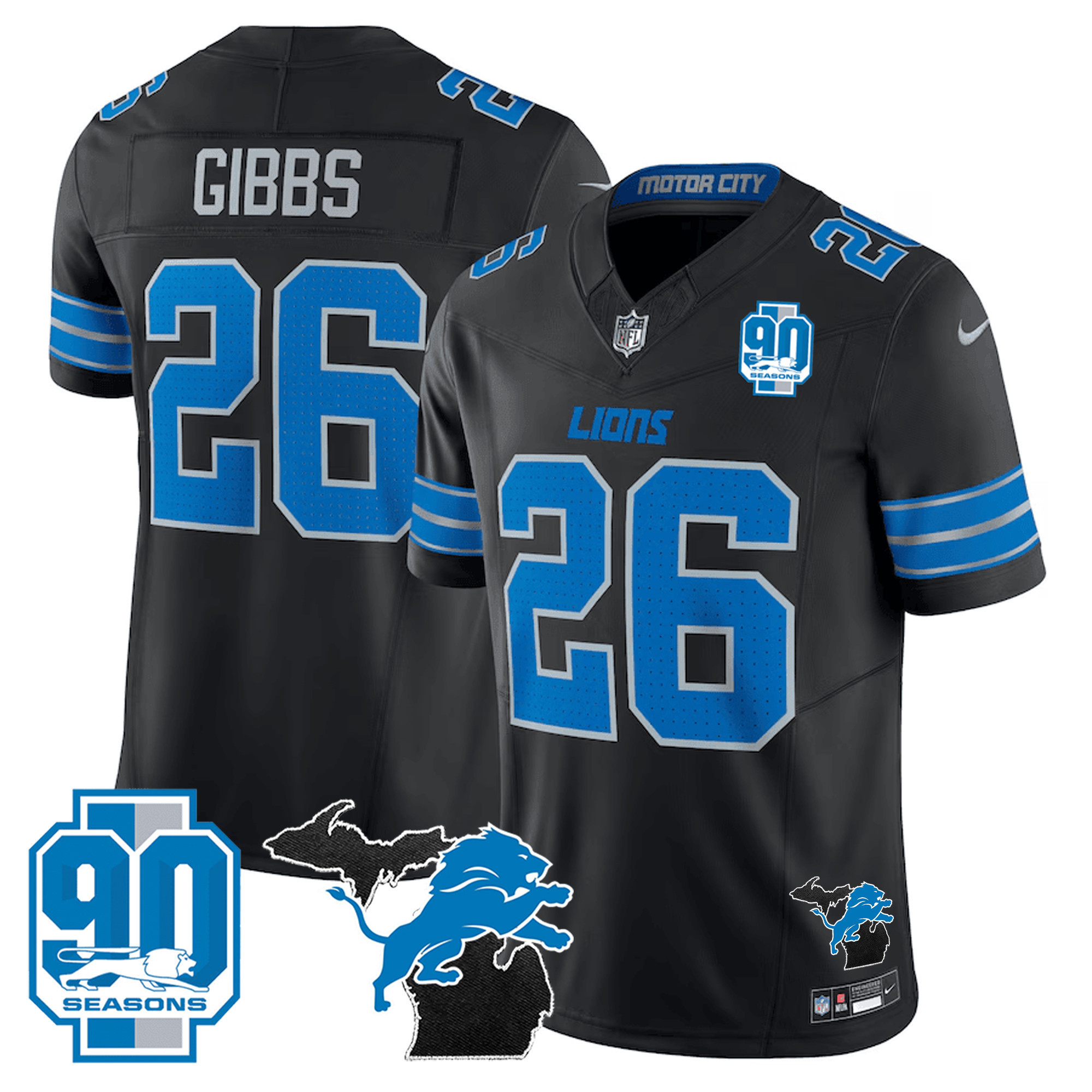 Men's Detroit Lions 2024 Michigan & 90th Year Patch Vapor Jersey - All Stitched - Image 14