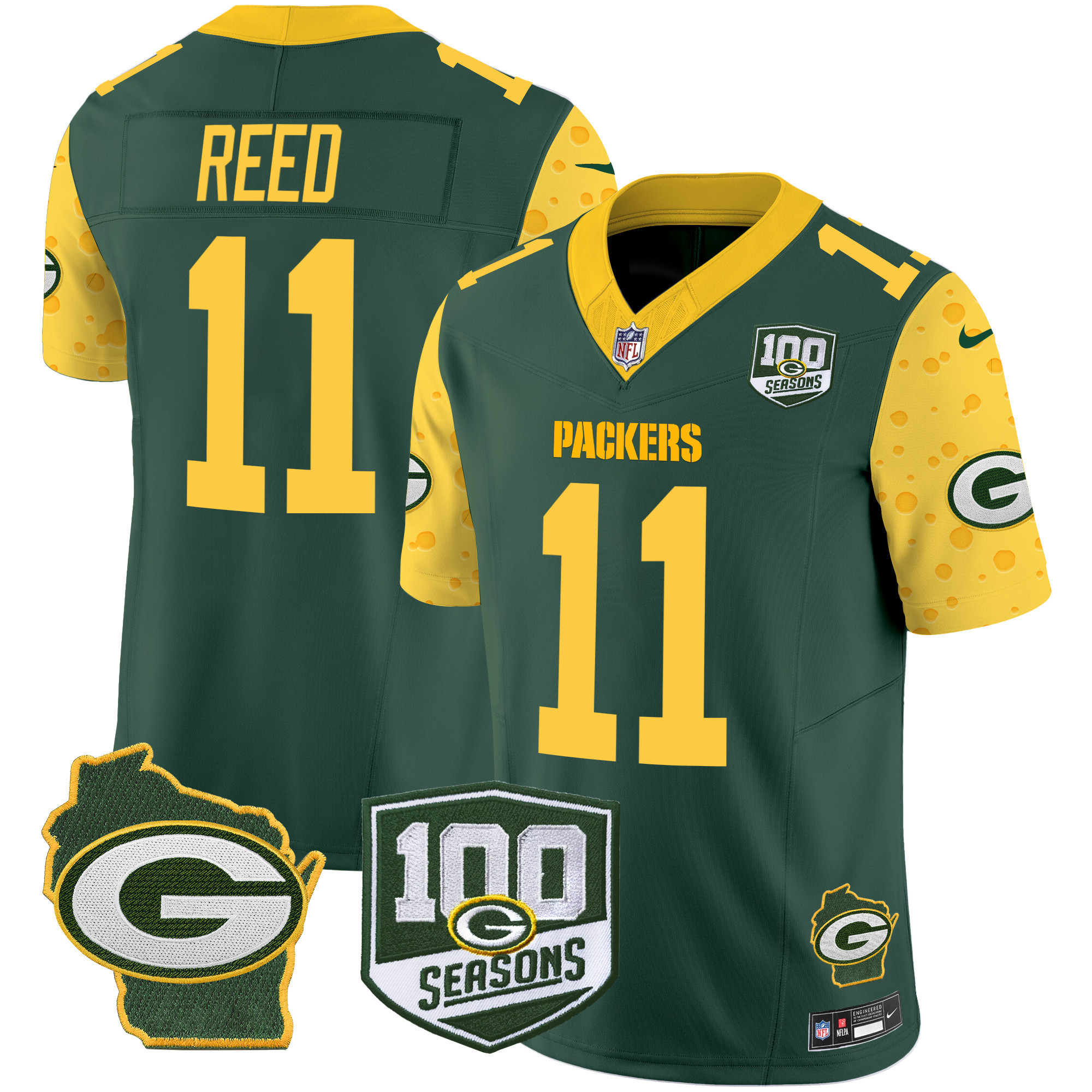 Men's Green Bay Packers 100th Season & Home Patch Cheese Vapor Limited Jersey – All Stitched - Image 4