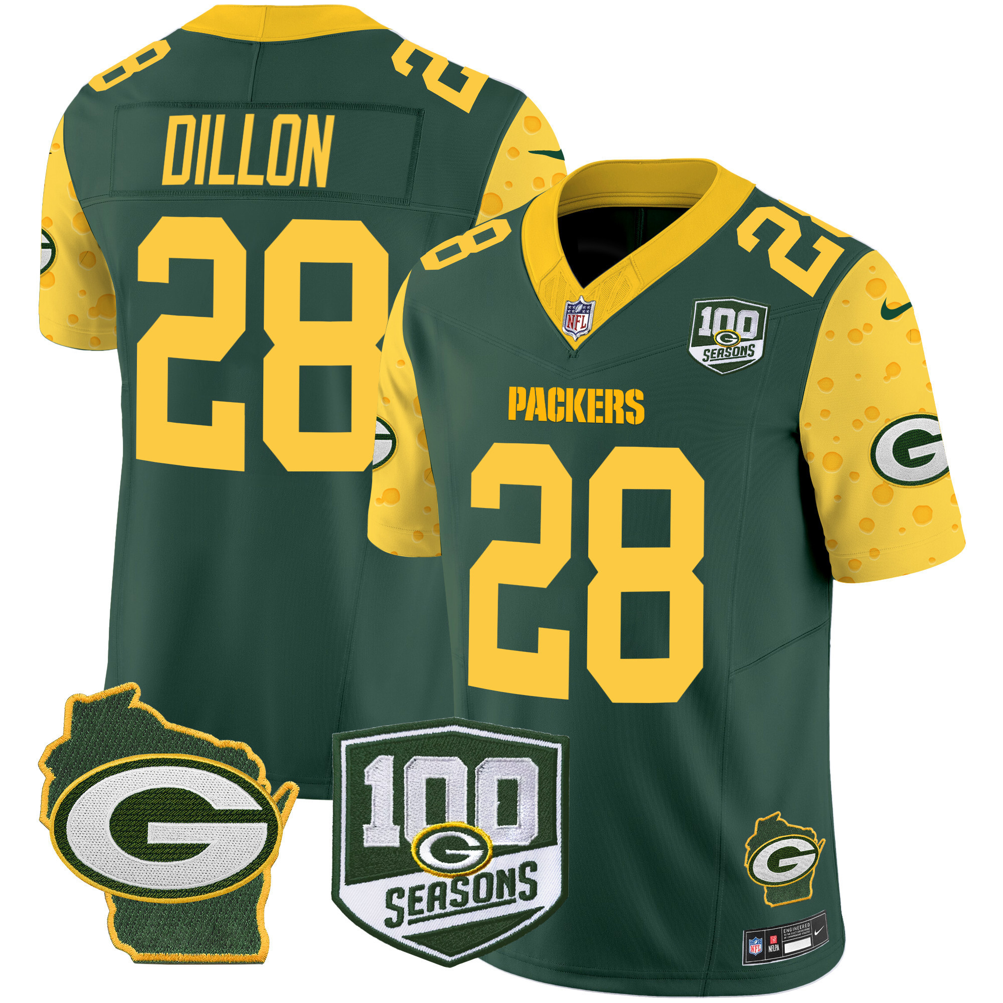 Men's Green Bay Packers 100th Season & Home Patch Cheese Vapor Limited Jersey – All Stitched - Image 3