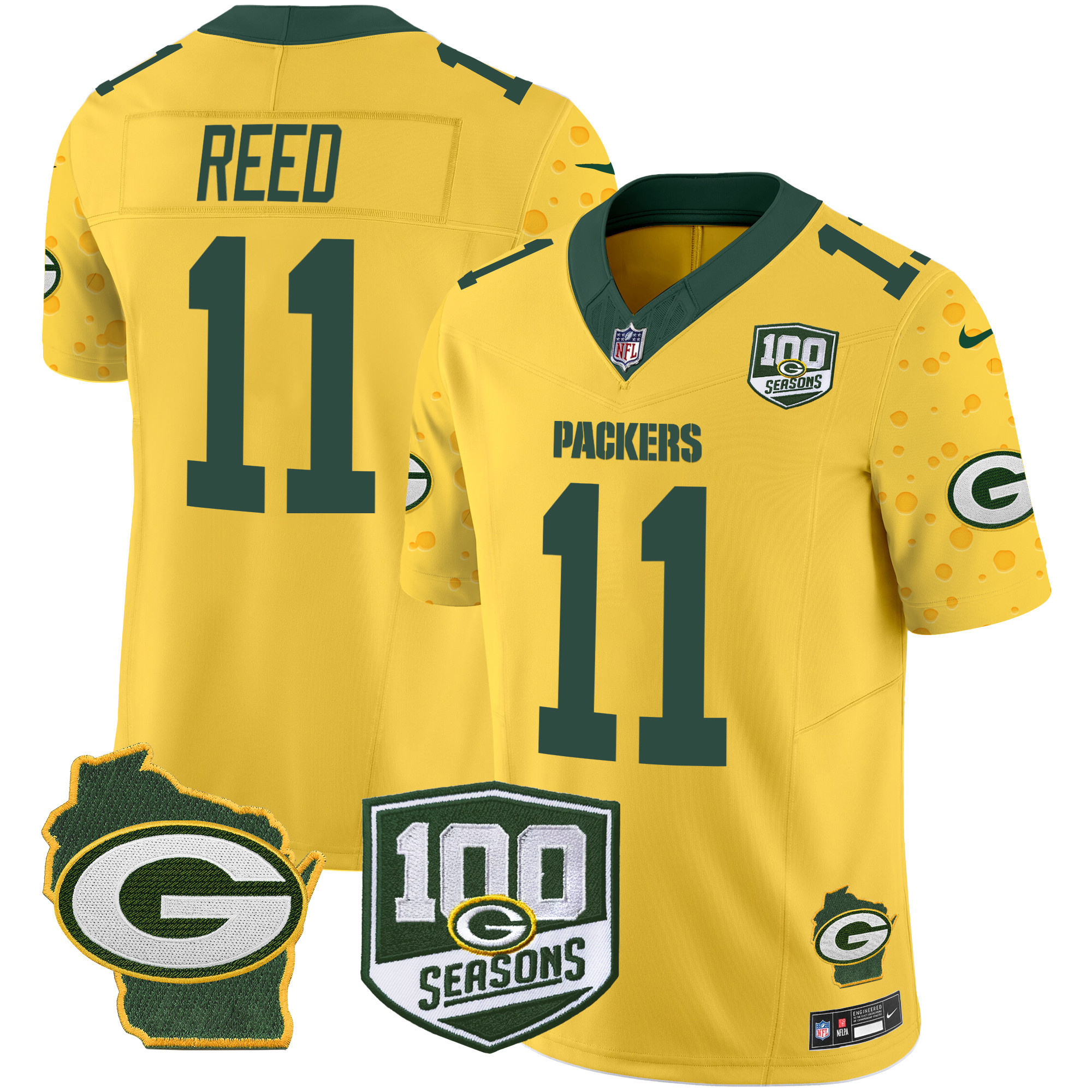 Men's Green Bay Packers 100th Season & Home Patch Cheese Vapor Limited Jersey – All Stitched - Image 25