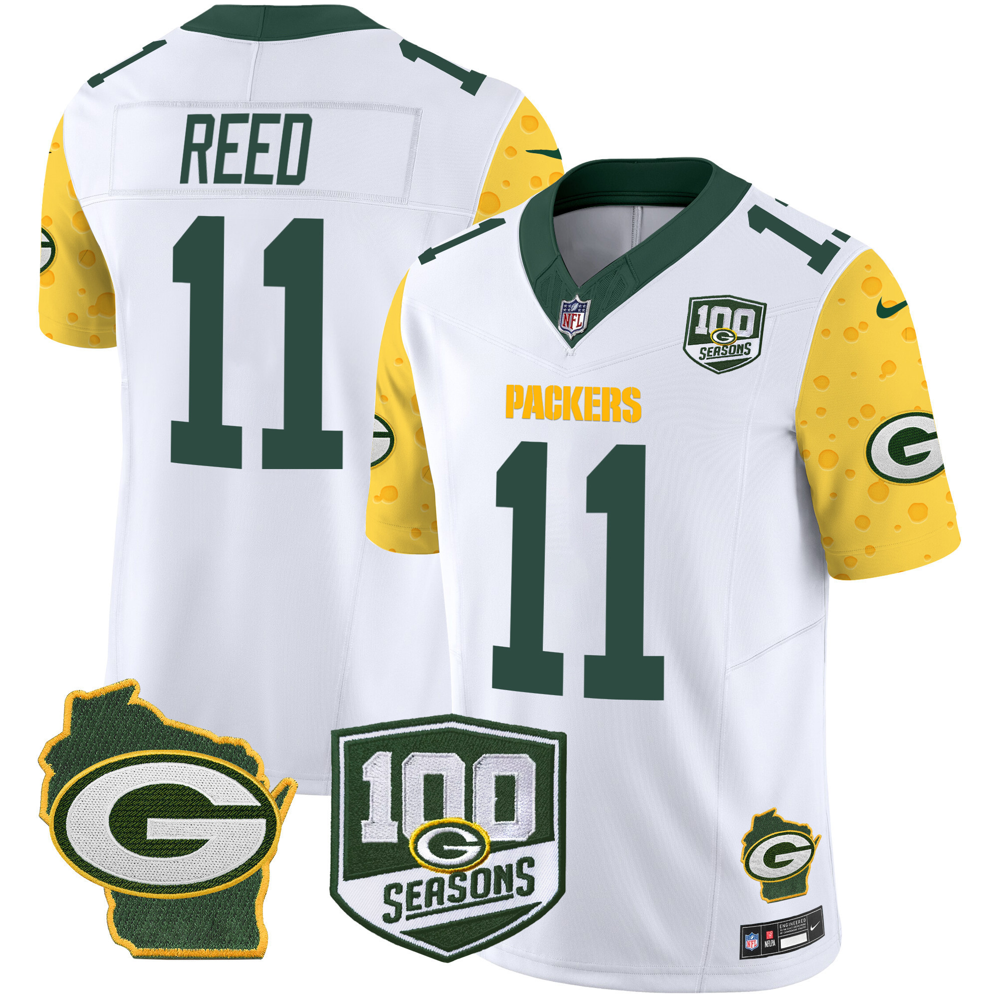 Men's Green Bay Packers 100th Season & Home Patch Cheese Vapor Limited Jersey – All Stitched - Image 11