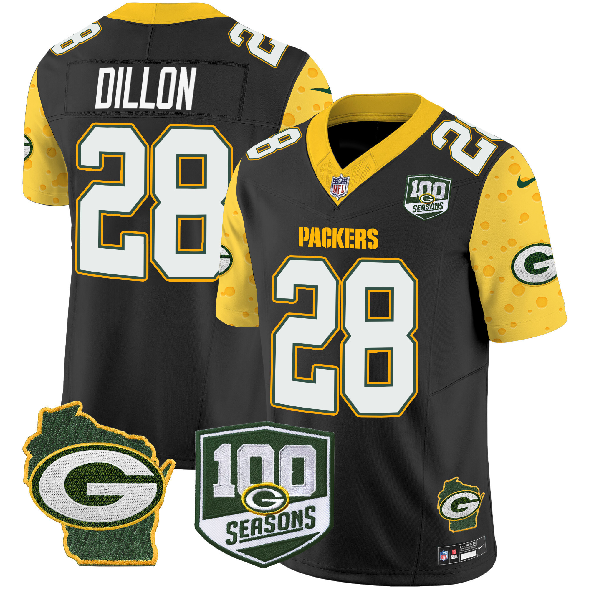 Men's Green Bay Packers 100th Season & Home Patch Cheese Vapor Limited Jersey – All Stitched - Image 17