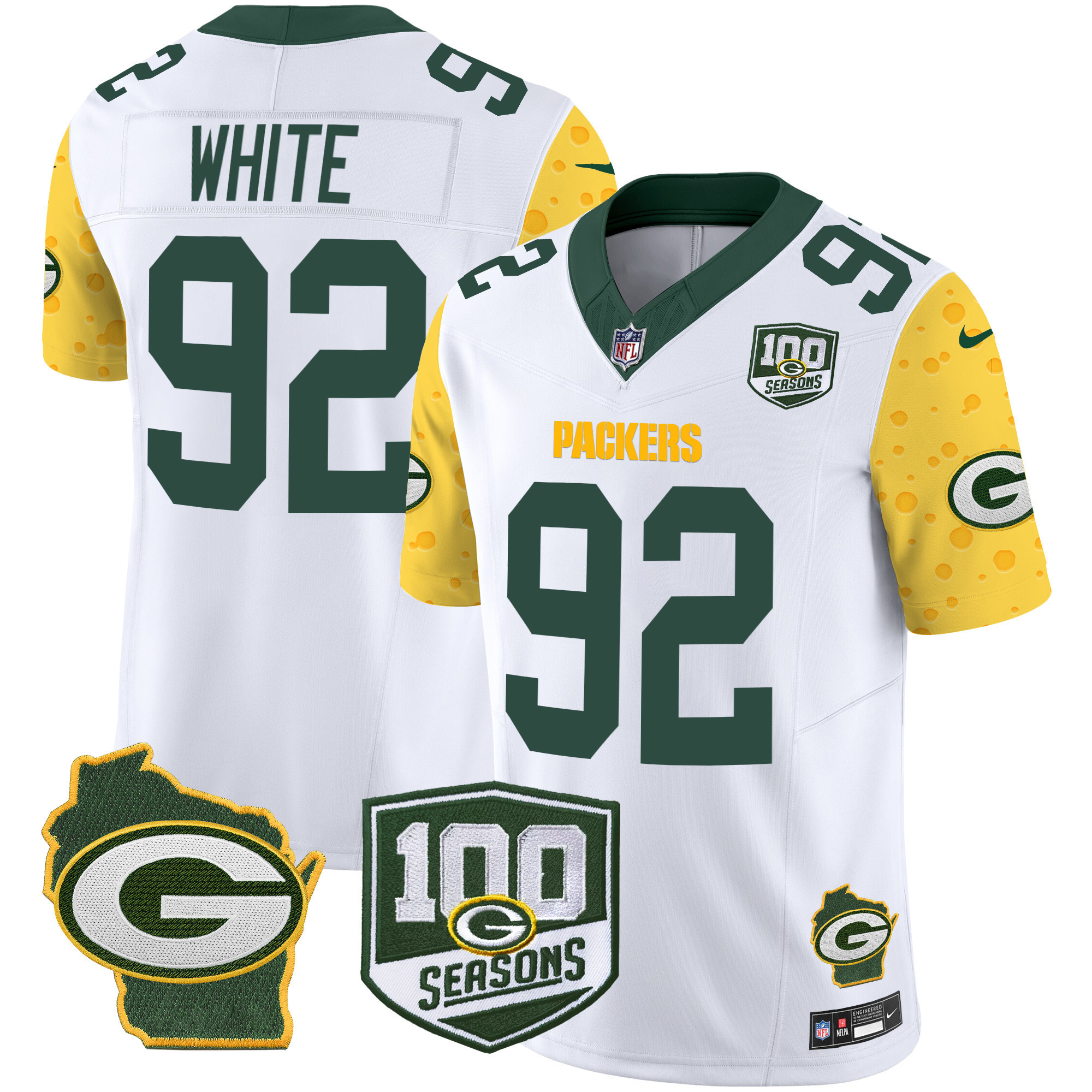 Men's Green Bay Packers 100th Season & Home Patch Cheese Vapor Limited Jersey – All Stitched - Image 14