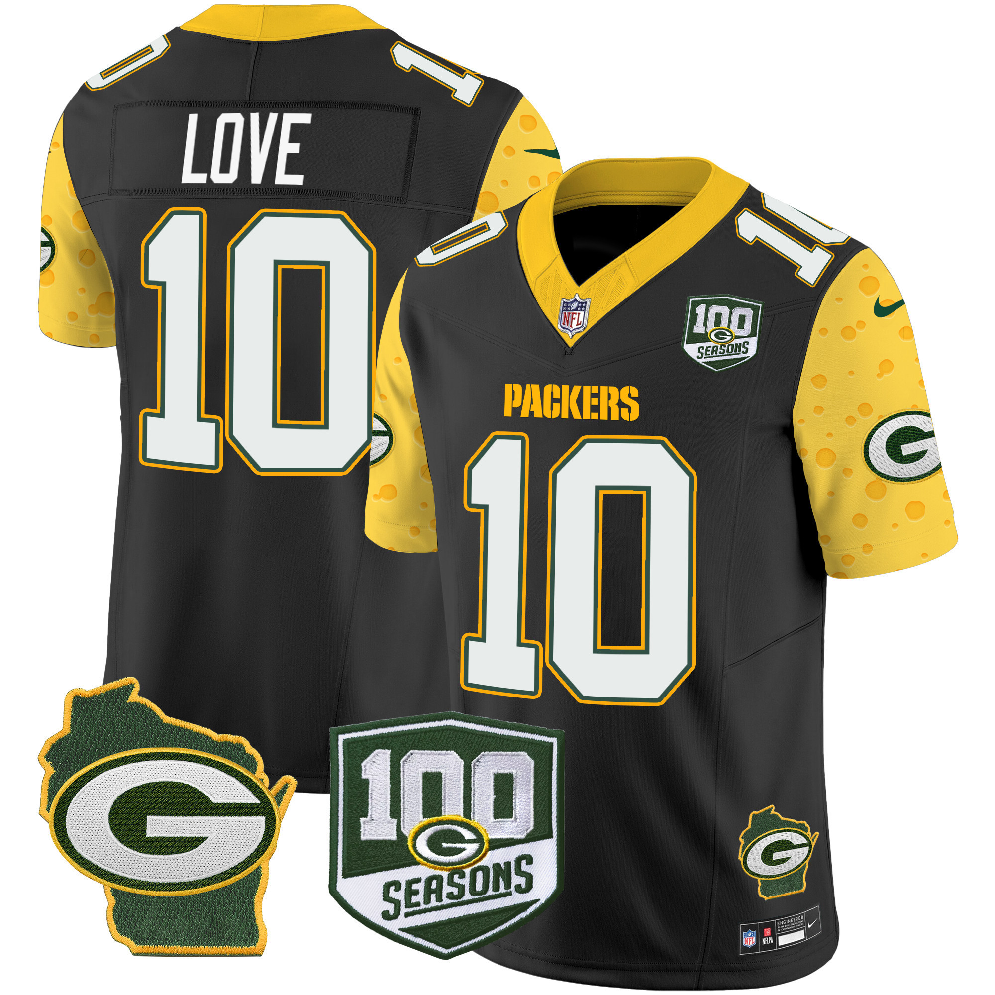 Men's Green Bay Packers 100th Season & Home Patch Cheese Vapor Limited Jersey – All Stitched - Image 15
