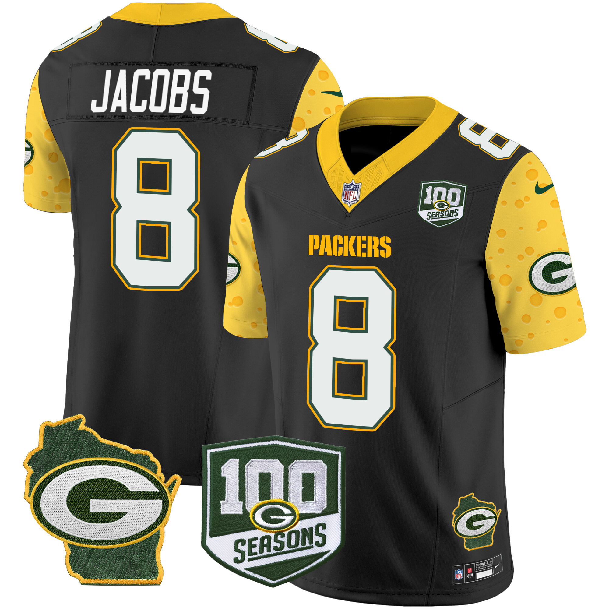 Men's Green Bay Packers 100th Season & Home Patch Cheese Vapor Limited Jersey – All Stitched - Image 16
