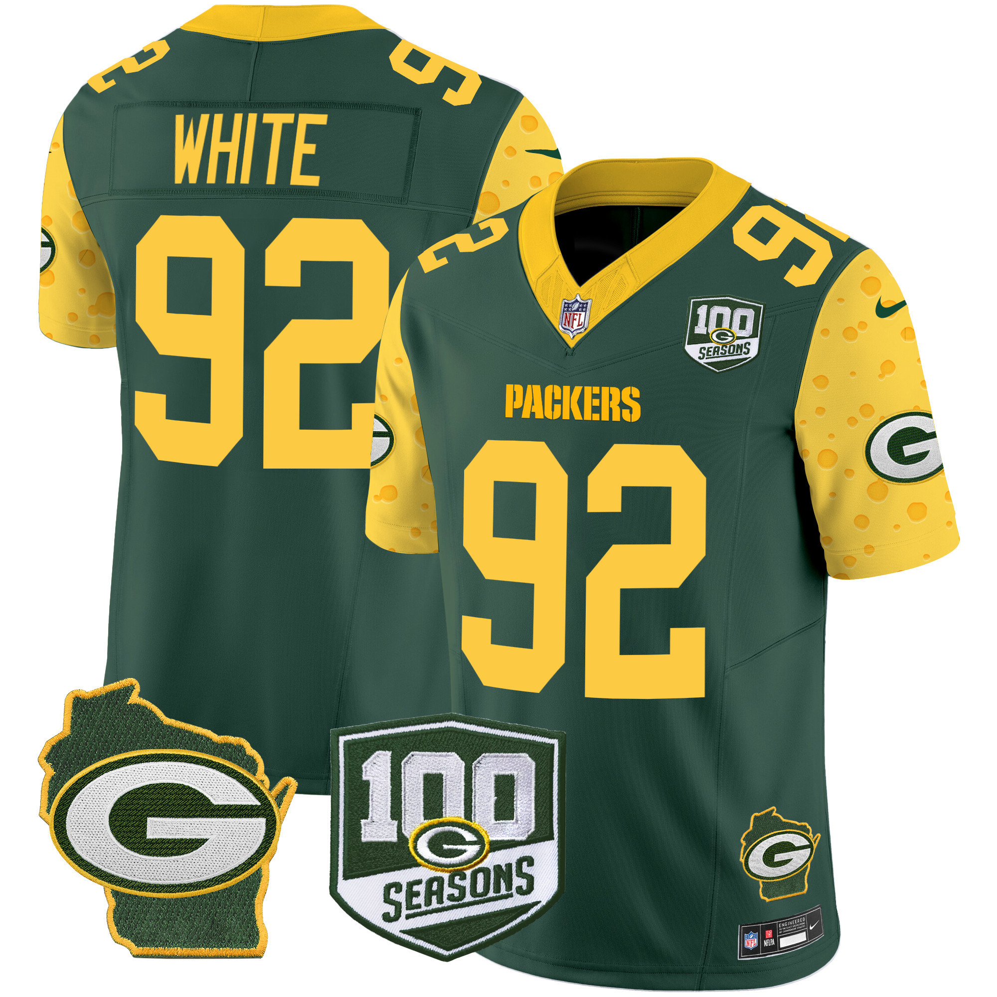 Men's Green Bay Packers 100th Season & Home Patch Cheese Vapor Limited Jersey – All Stitched - Image 7