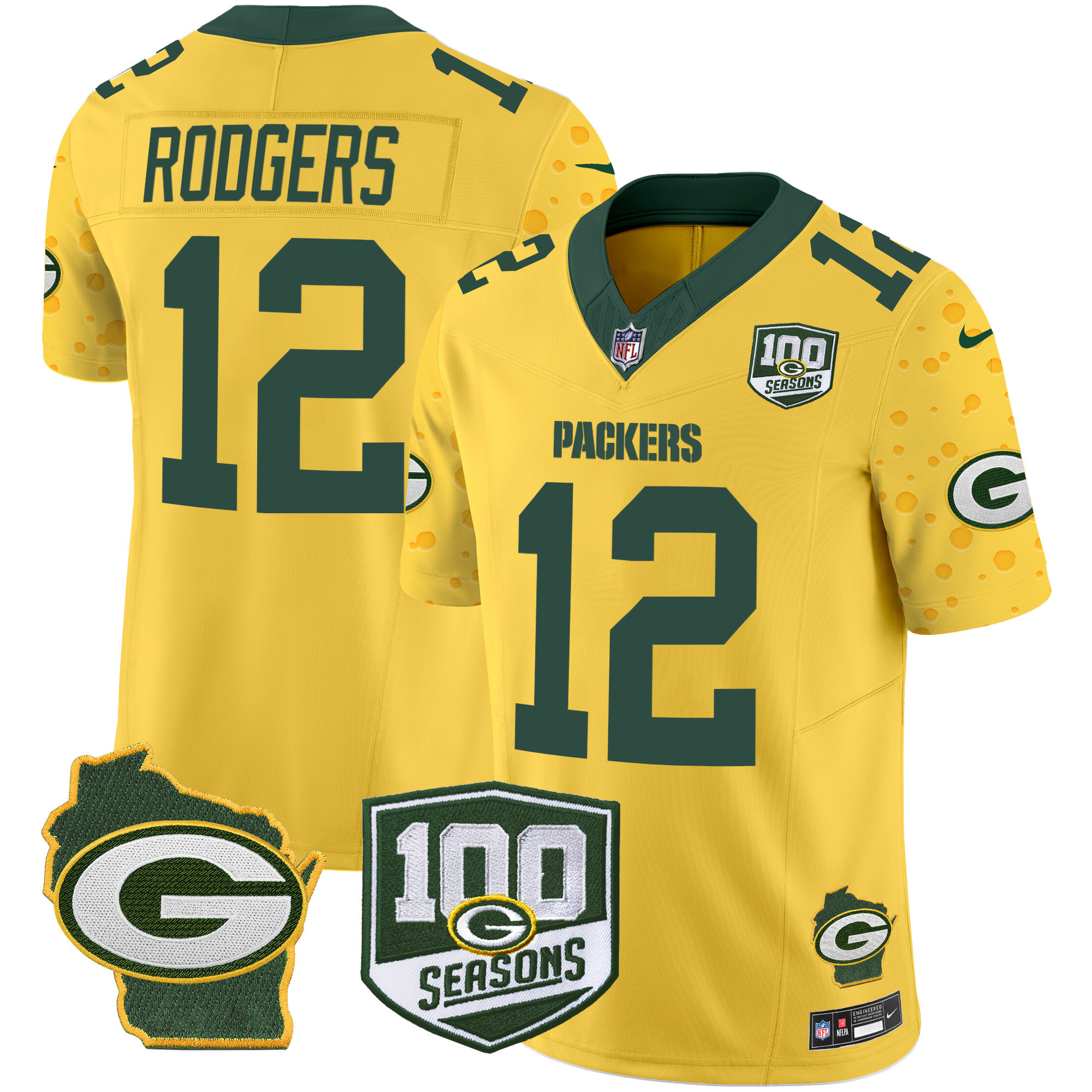 Men's Green Bay Packers 100th Season & Home Patch Cheese Vapor Limited Jersey – All Stitched - Image 26