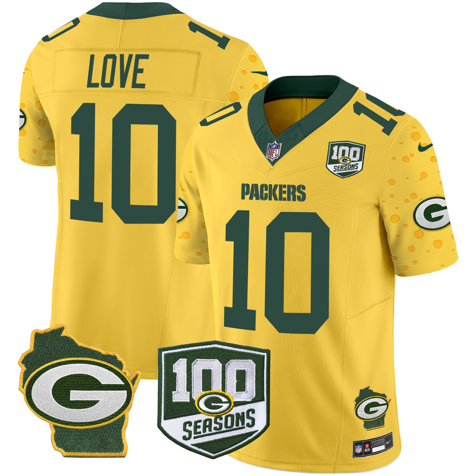 Men's Green Bay Packers 100th Season & Home Patch Cheese Vapor Limited Jersey – All Stitched - Image 22
