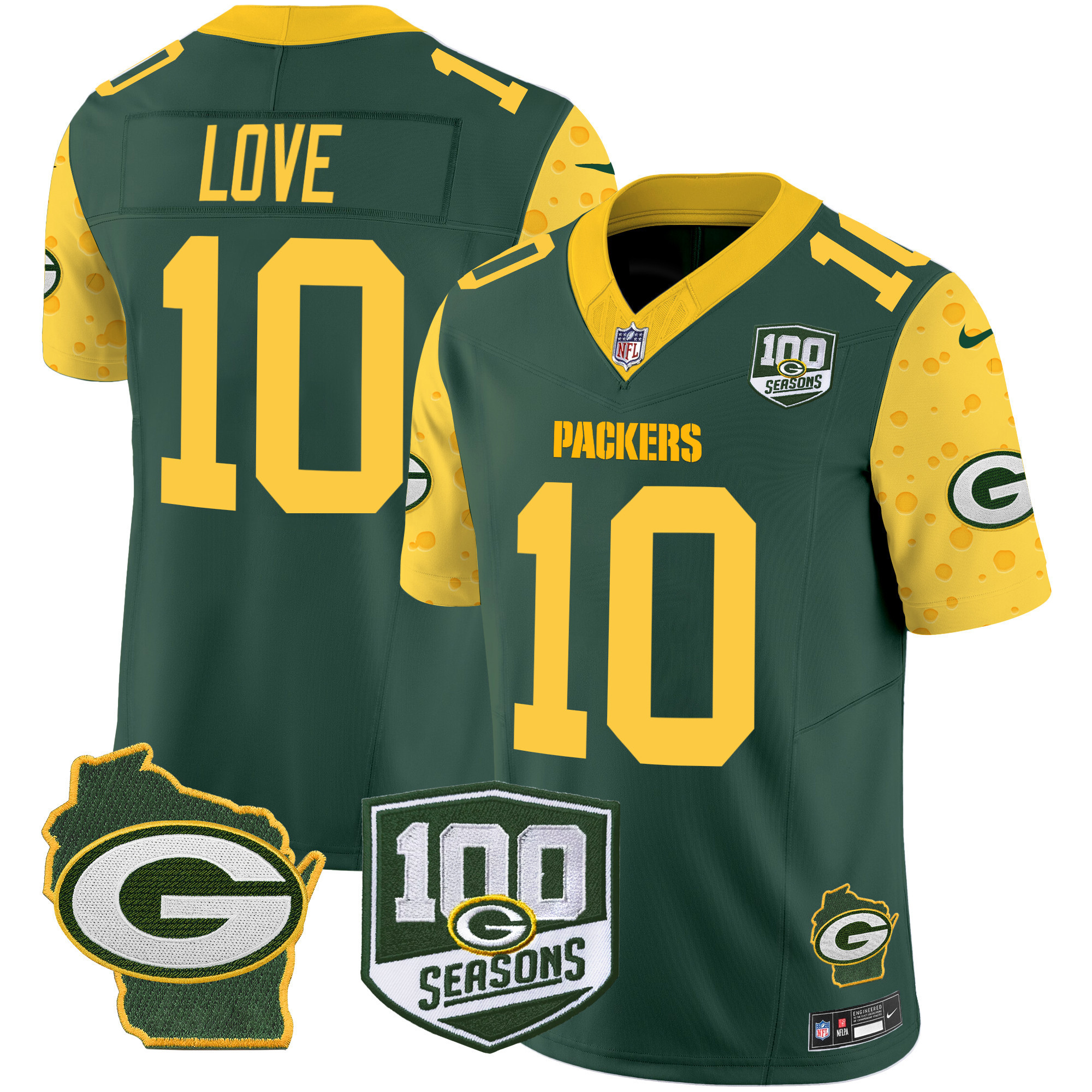 Men's Green Bay Packers 100th Season & Home Patch Cheese Vapor Limited Jersey – All Stitched