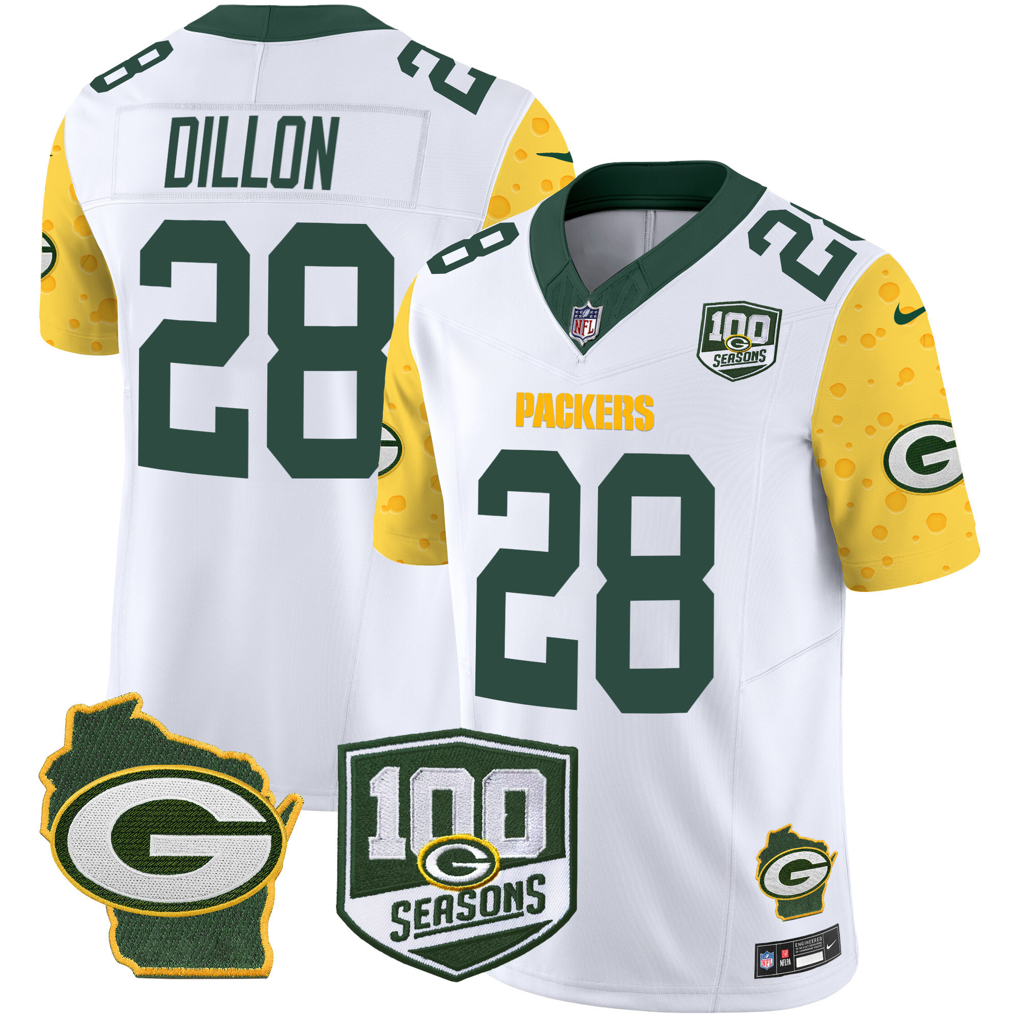 Men's Green Bay Packers 100th Season & Home Patch Cheese Vapor Limited Jersey – All Stitched - Image 10