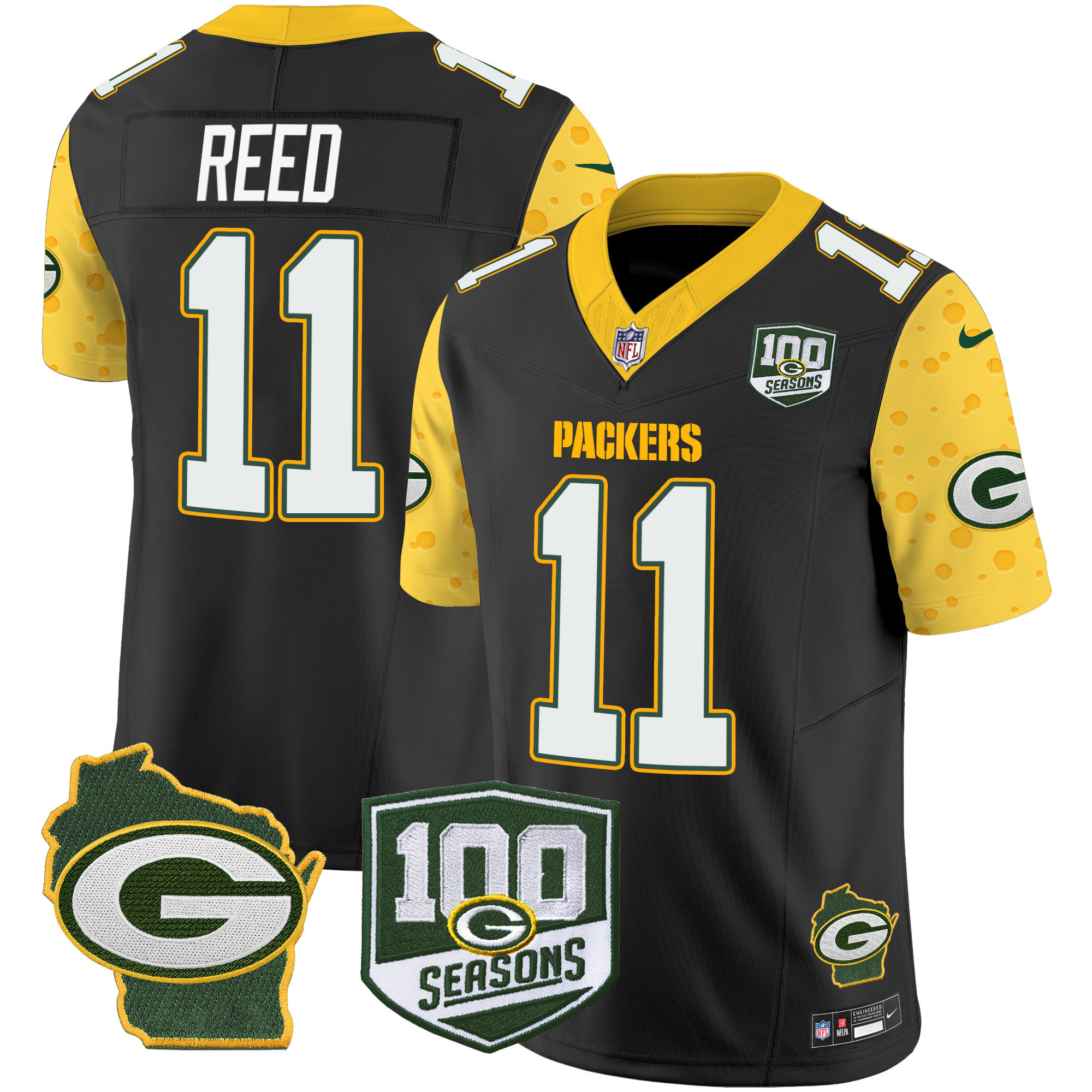 Men's Green Bay Packers 100th Season & Home Patch Cheese Vapor Limited Jersey – All Stitched - Image 18