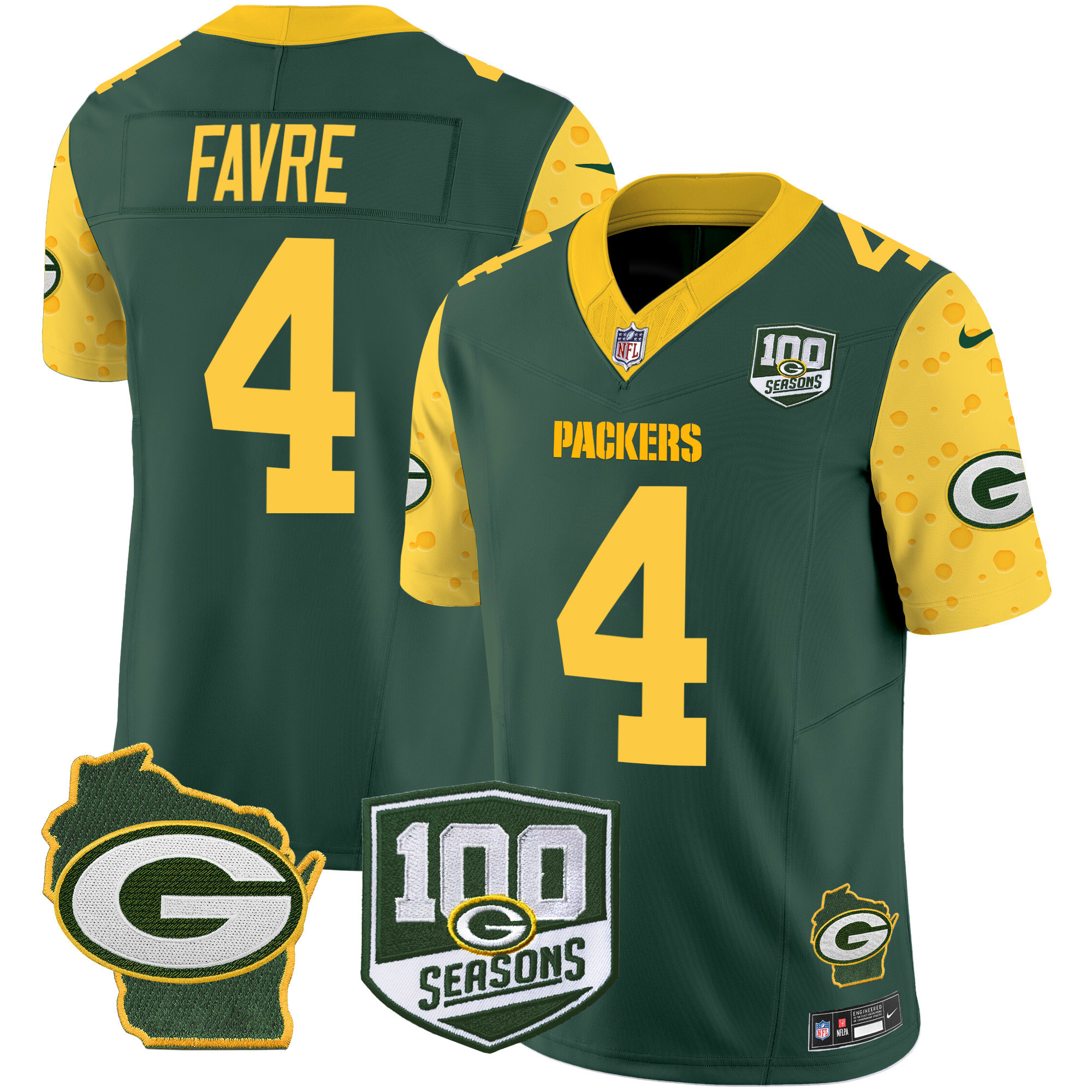 Men's Green Bay Packers 100th Season & Home Patch Cheese Vapor Limited Jersey – All Stitched - Image 6