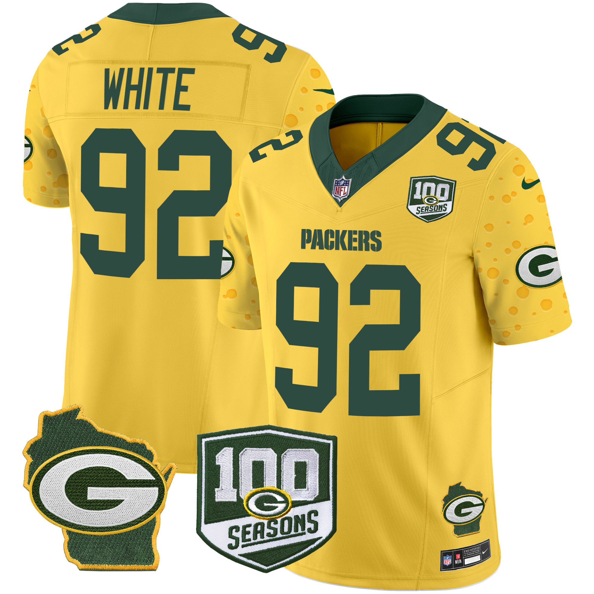 Men's Green Bay Packers 100th Season & Home Patch Cheese Vapor Limited Jersey – All Stitched - Image 28