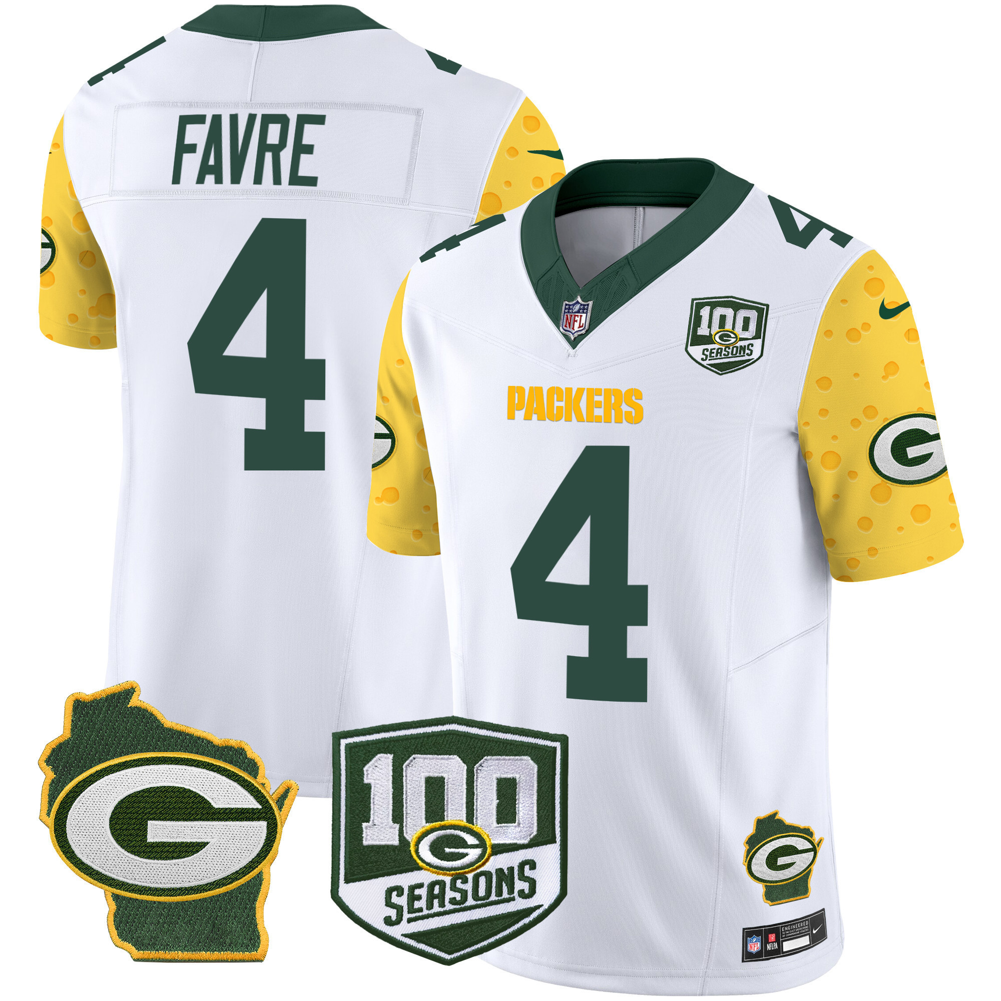 Men's Green Bay Packers 100th Season & Home Patch Cheese Vapor Limited Jersey – All Stitched - Image 13