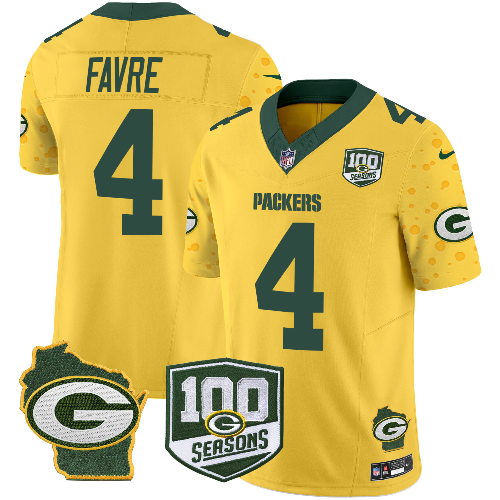 Men's Green Bay Packers 100th Season & Home Patch Cheese Vapor Limited Jersey – All Stitched - Image 27