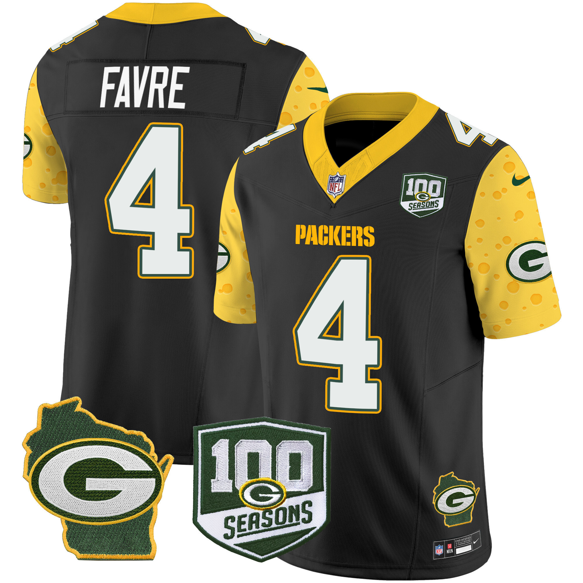 Men's Green Bay Packers 100th Season & Home Patch Cheese Vapor Limited Jersey – All Stitched - Image 20