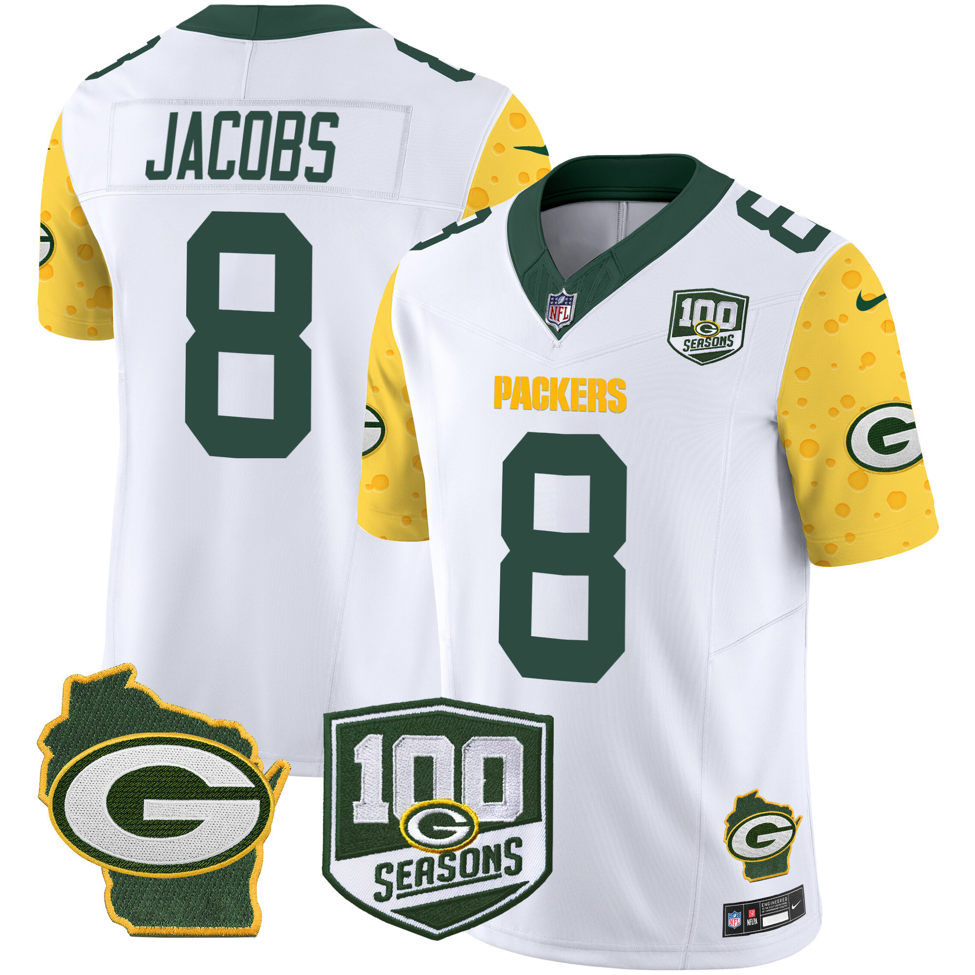 Men's Green Bay Packers 100th Season & Home Patch Cheese Vapor Limited Jersey – All Stitched - Image 9